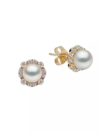 Trend 18K Yellow Gold, Diamond, & 6.5-7MM Cultured Freshwater Pearl Stud Earrings