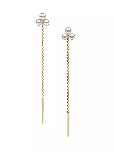 Trend 18K Yellow Gold, 3-3.5MM Freshwater Pearl, & Diamond Threader Earrings