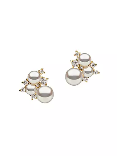 Trend 18K Yellow Gold, Diamond, & 3-5MM Cultured Freshwater Pearl Stud Earrings