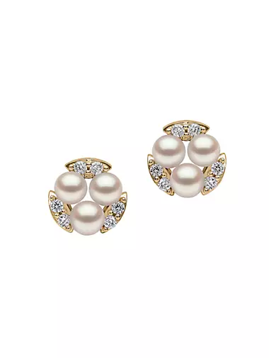Sleek 18K Yellow Gold, 3-3.5 Cultured Akoya Pearl, & Diamond Stud Earrings