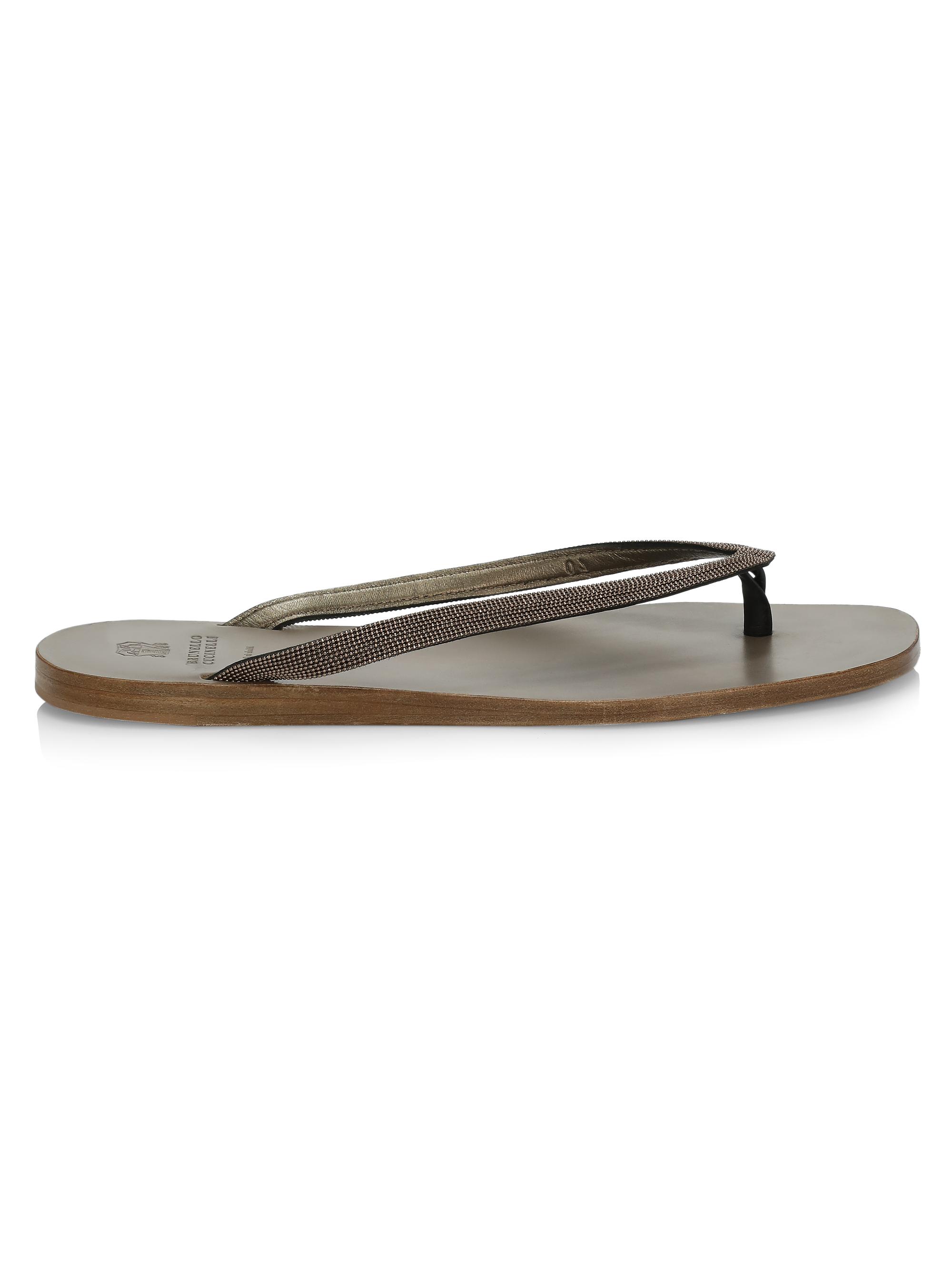 BRUNELLO CUCINELLIレディースサンダル Brunello Cucinelli Bead-Embellished Leather Thong Sandals