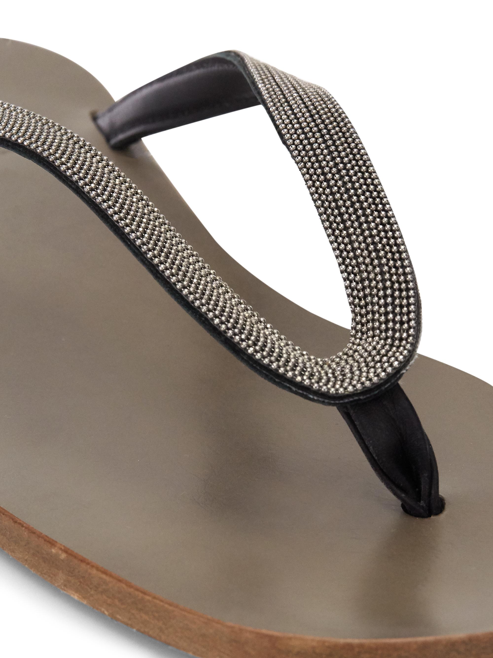 Brunello Cucinelli Bead-Embellished Leather Thong Sandals | Saks