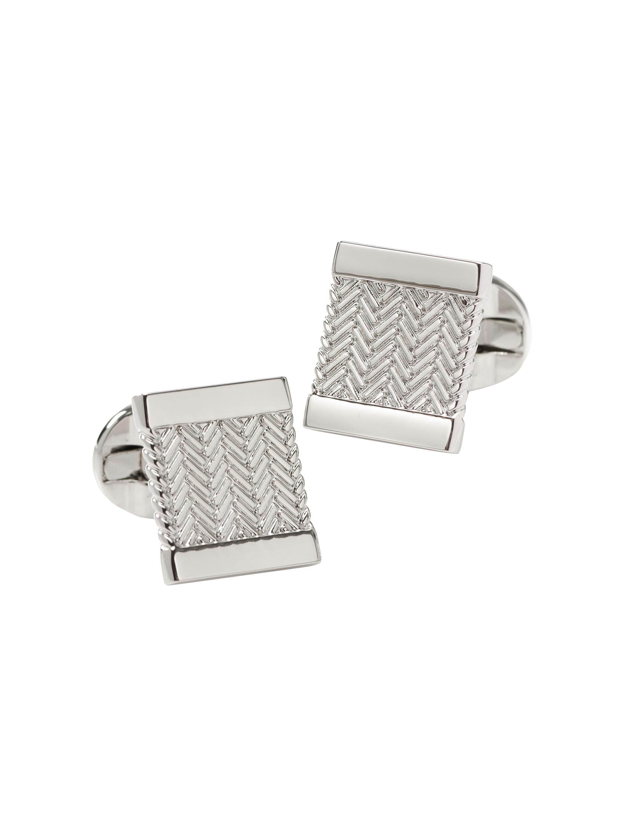 Cufflinks, Inc. Men's Silvertone Herringbone Cufflinks - Silver