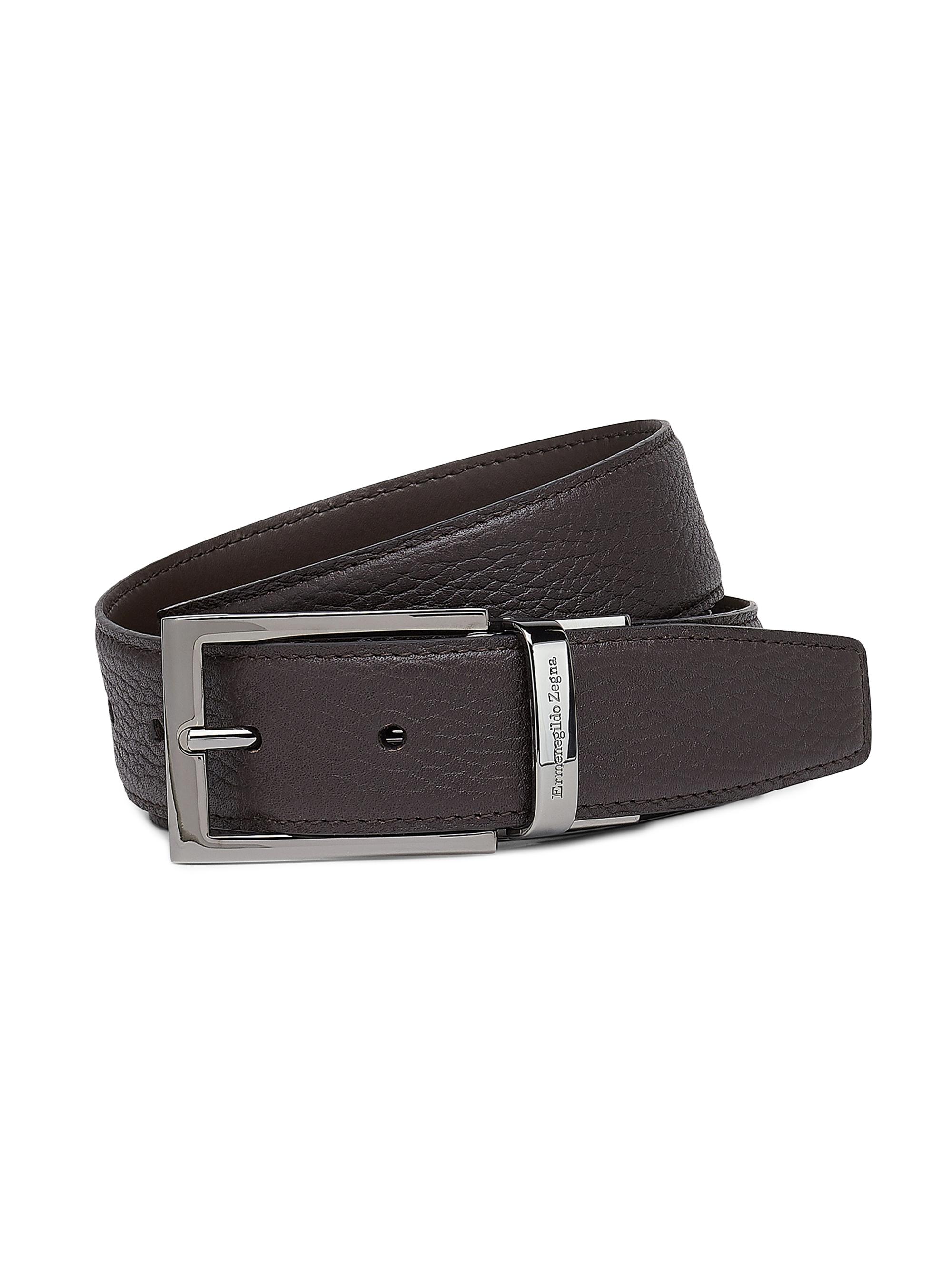 ZEGNA Men's Pebbled Leather Belt - Brown