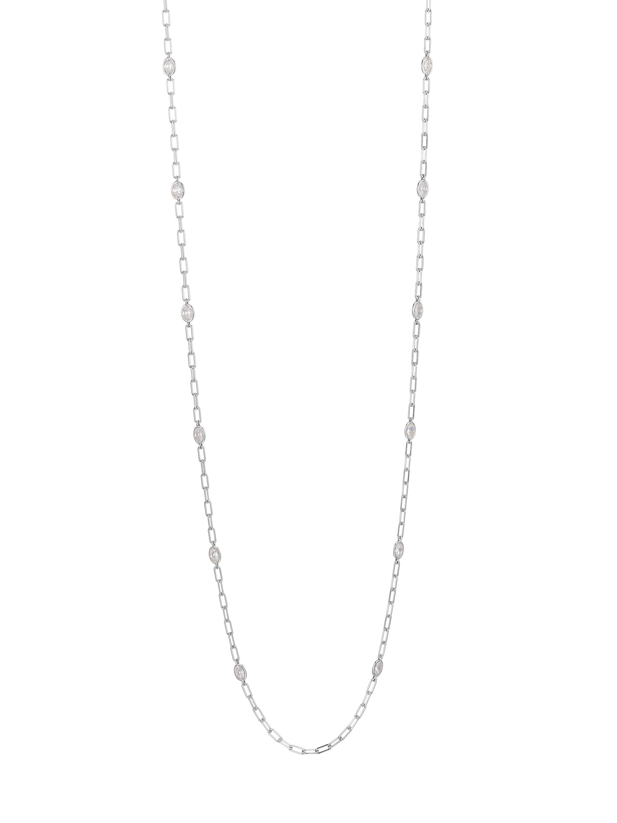 Adriana Orsini Women's Elevate Oval Cubic Zirconia Paper Clip Station Necklace - Silver