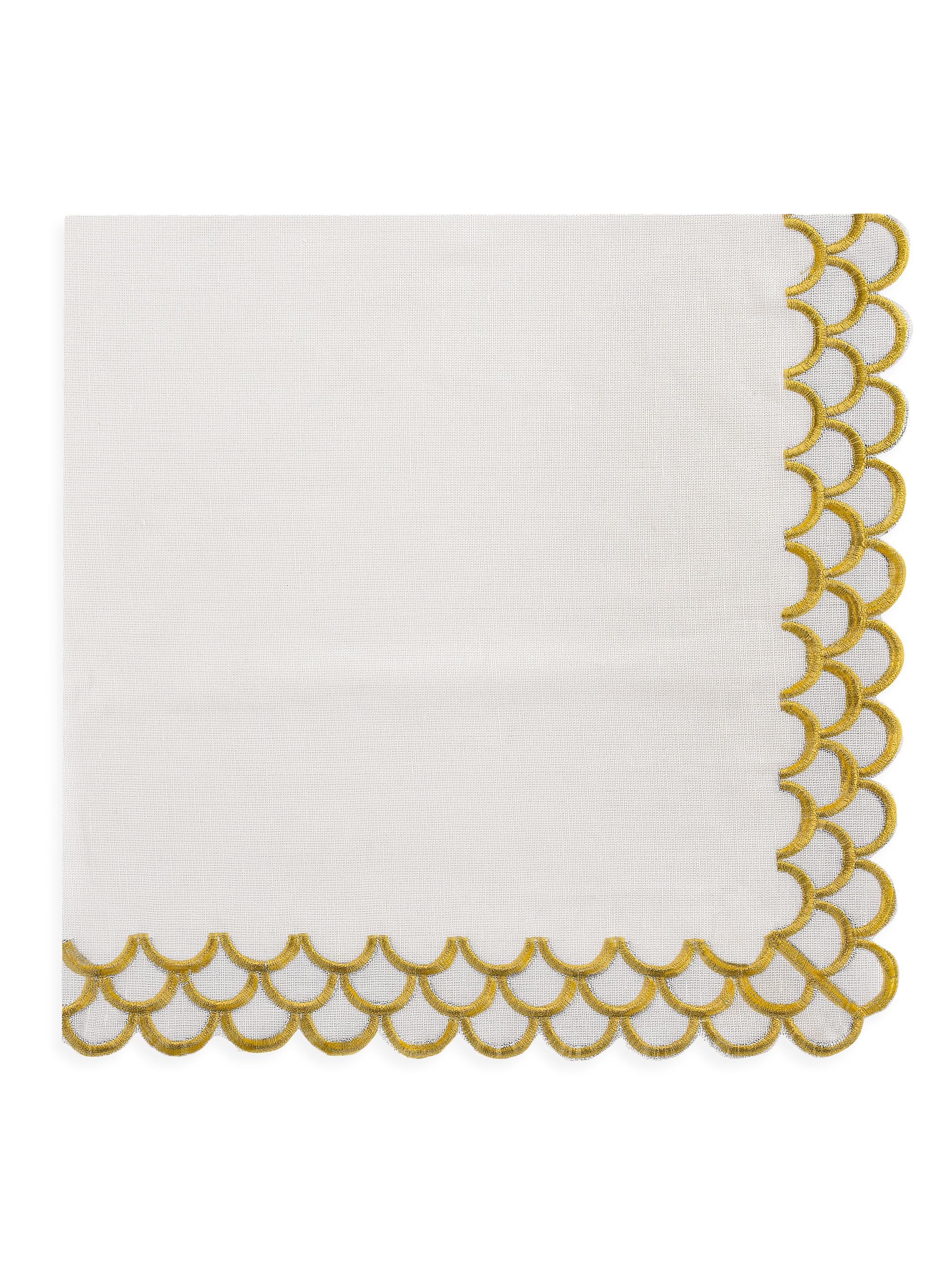 Nomi K Embroidered Peacock Linen Napkin Set of 4 - White