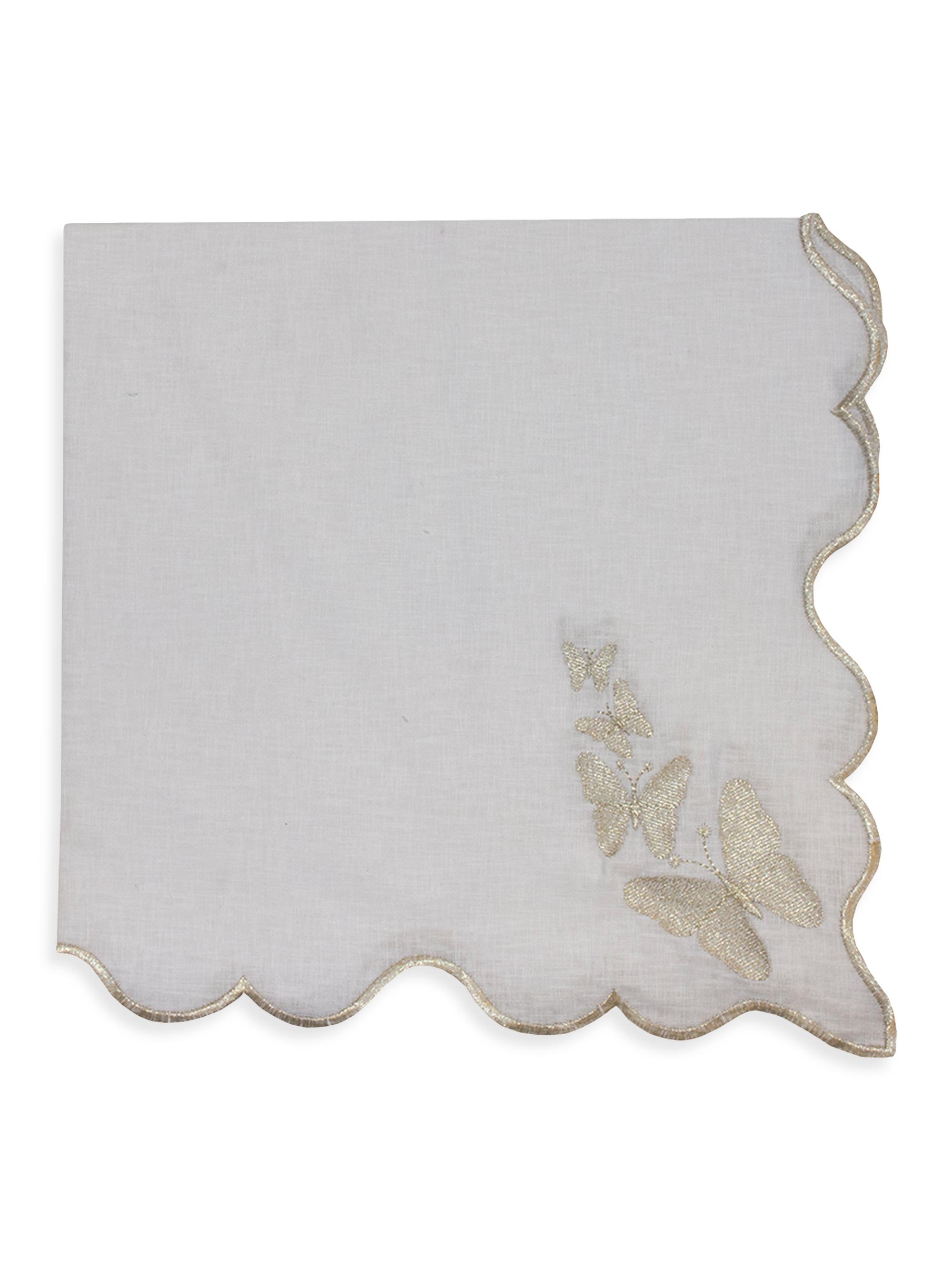 Nomi K Butterfly Embroidered Linen Napkin Set of 4 - White
