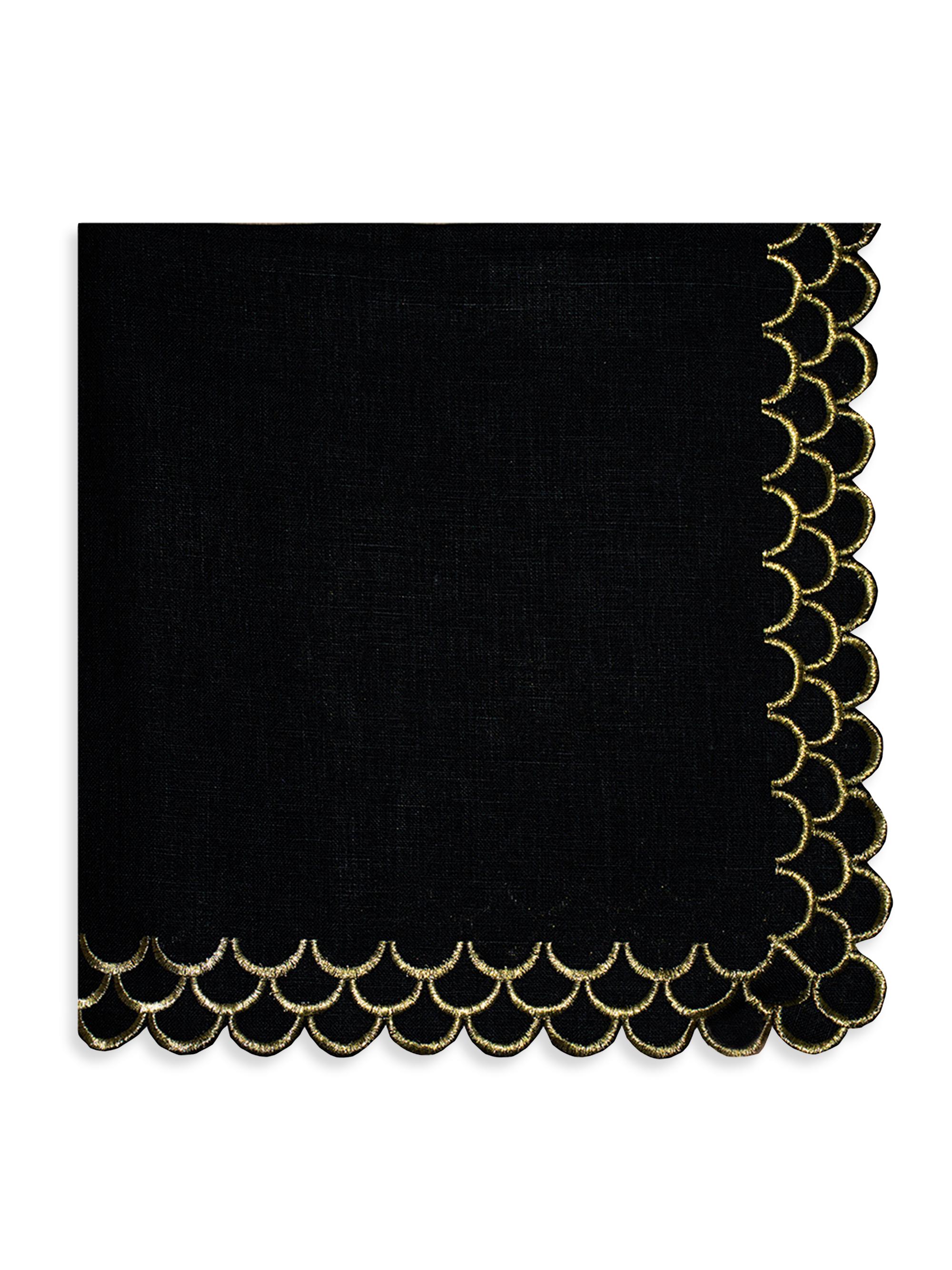 Nomi K Embroidered Peacock Linen Napkin Set of 4 - Gold