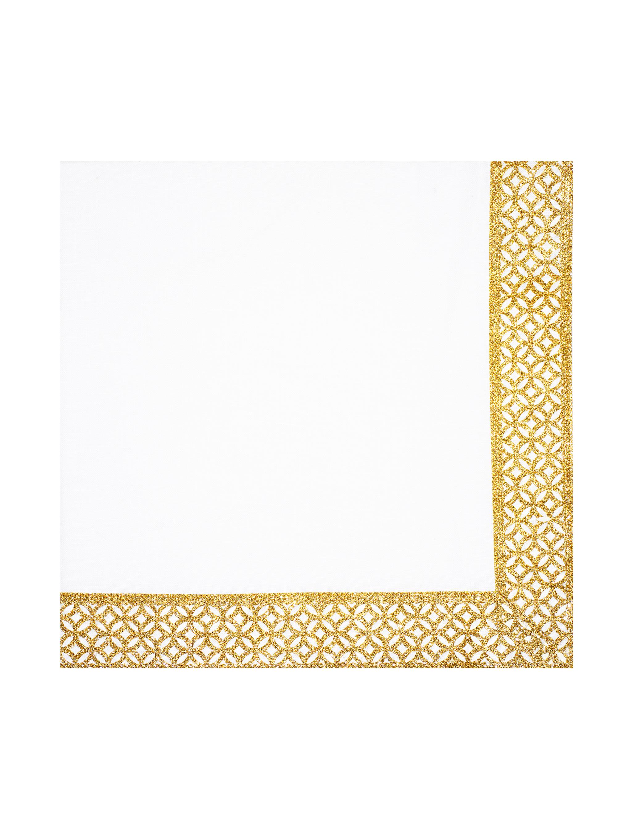 Nomi K Metallic Arabesque Border Linen Napkin Set of 4 - White