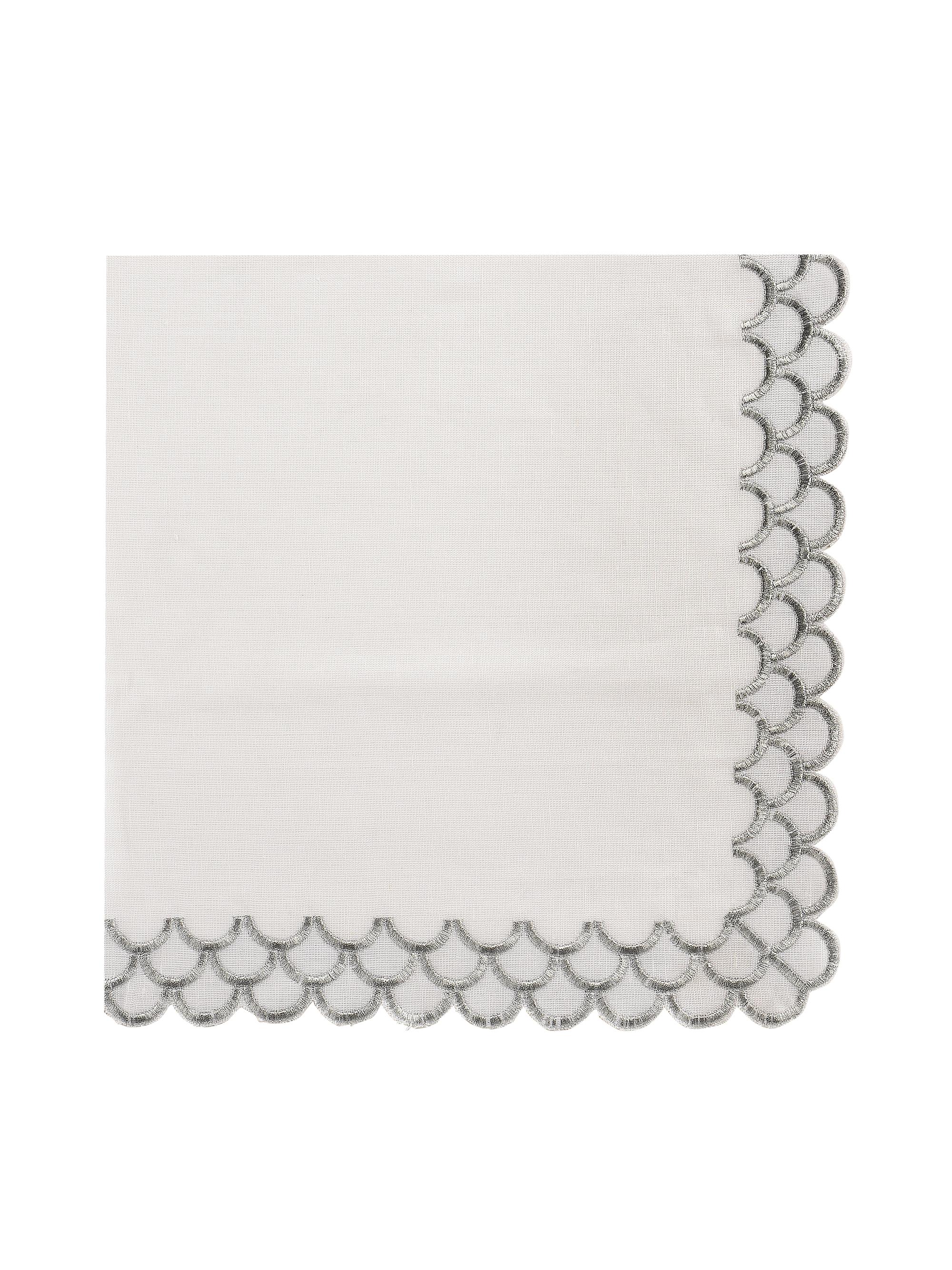 Nomi K Embroidered Peacock Linen Napkin Set of 4 - White