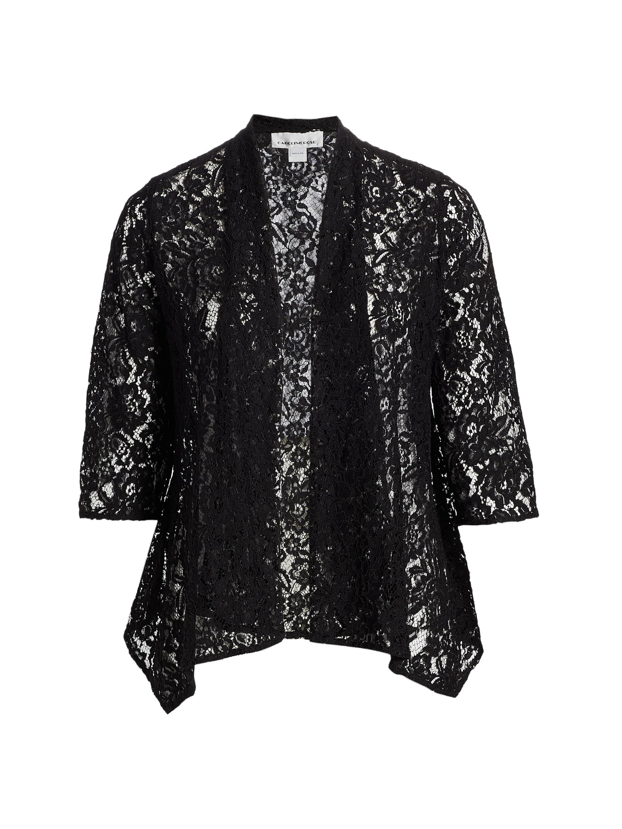 Caroline Rose Women's Flora Lace Swingy Cardigan - Black