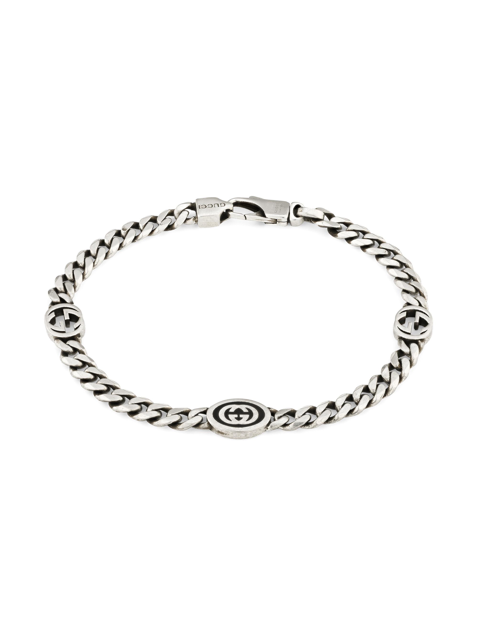 Gucci Men's Unisex Sterling Silver & Enamel Interlocking G Gourmette Bracelet - Silver