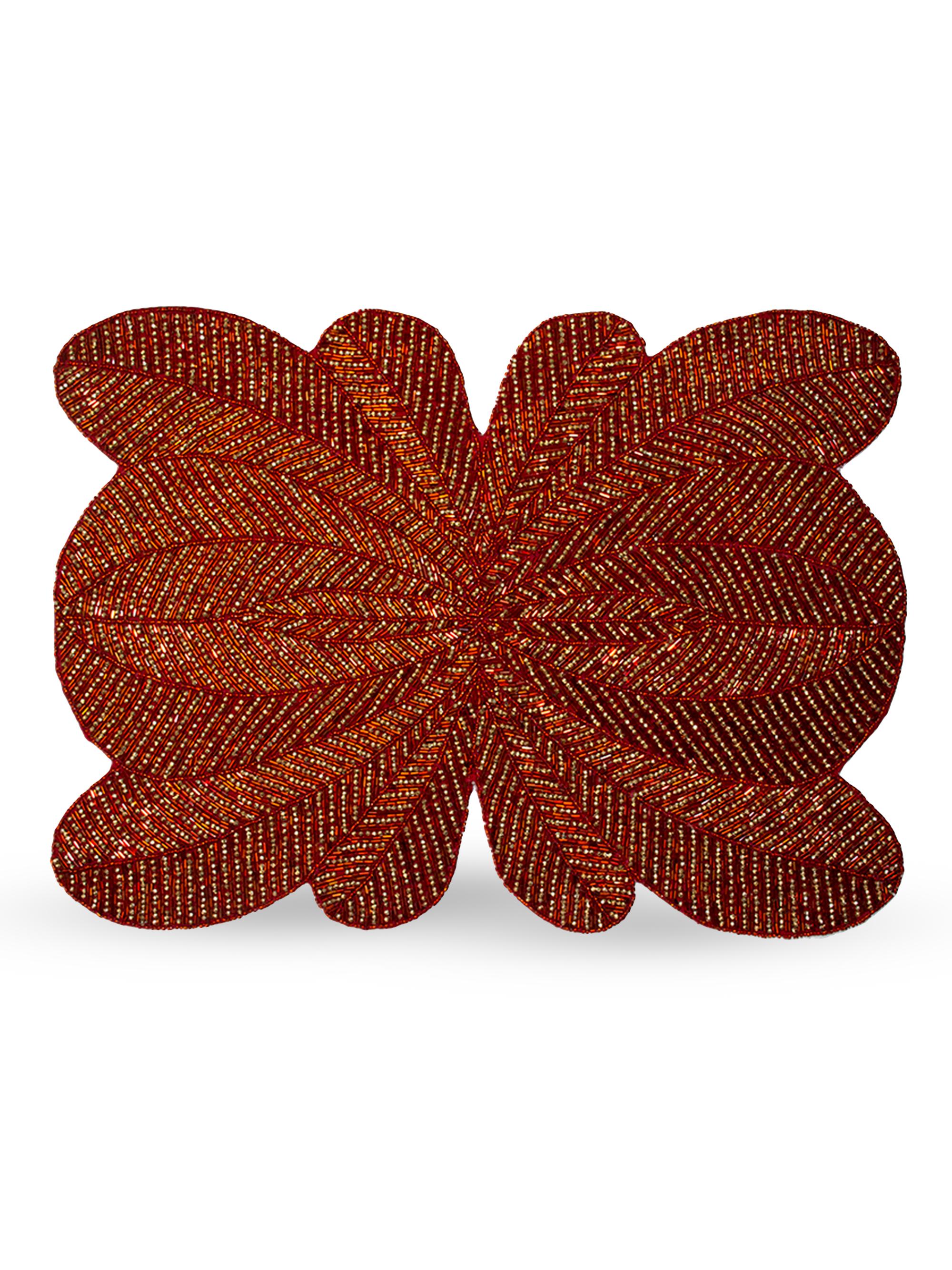 Nomi K Peacock Hand-Beaded Placemat - Red