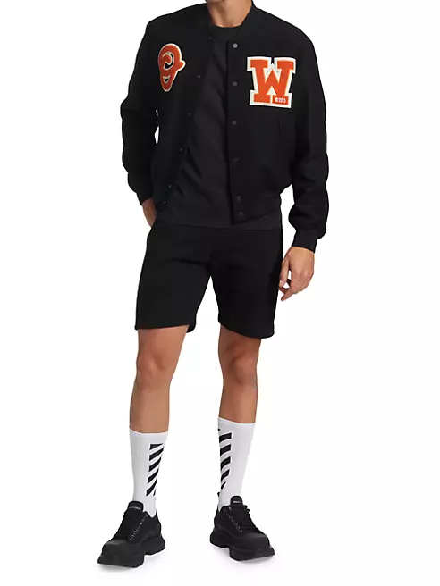 Off-white Varsity Jacket With Patch Detailing In Black