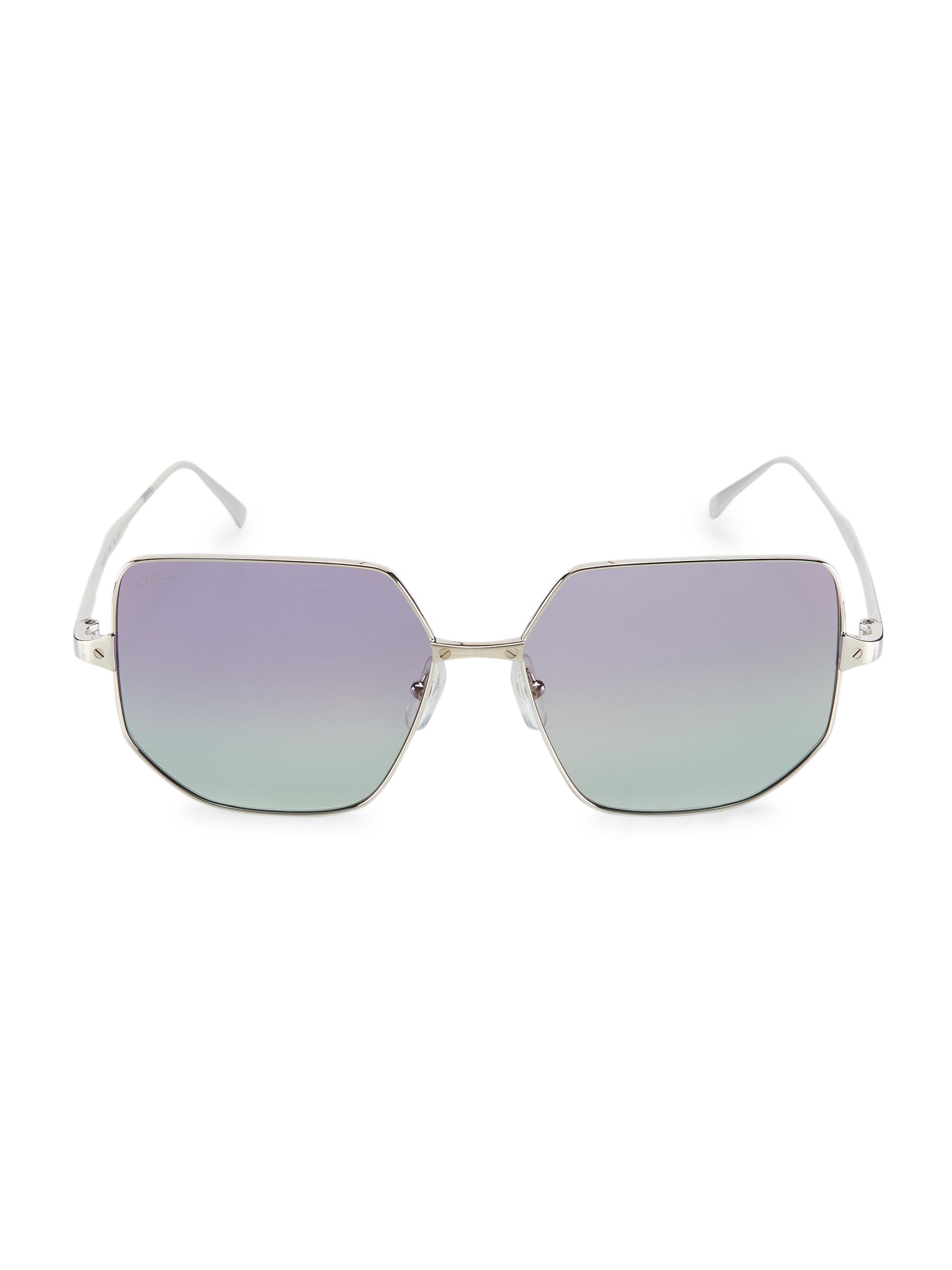 Cartier Women's Santos De  58MM Geometric Sunglasses - Silver