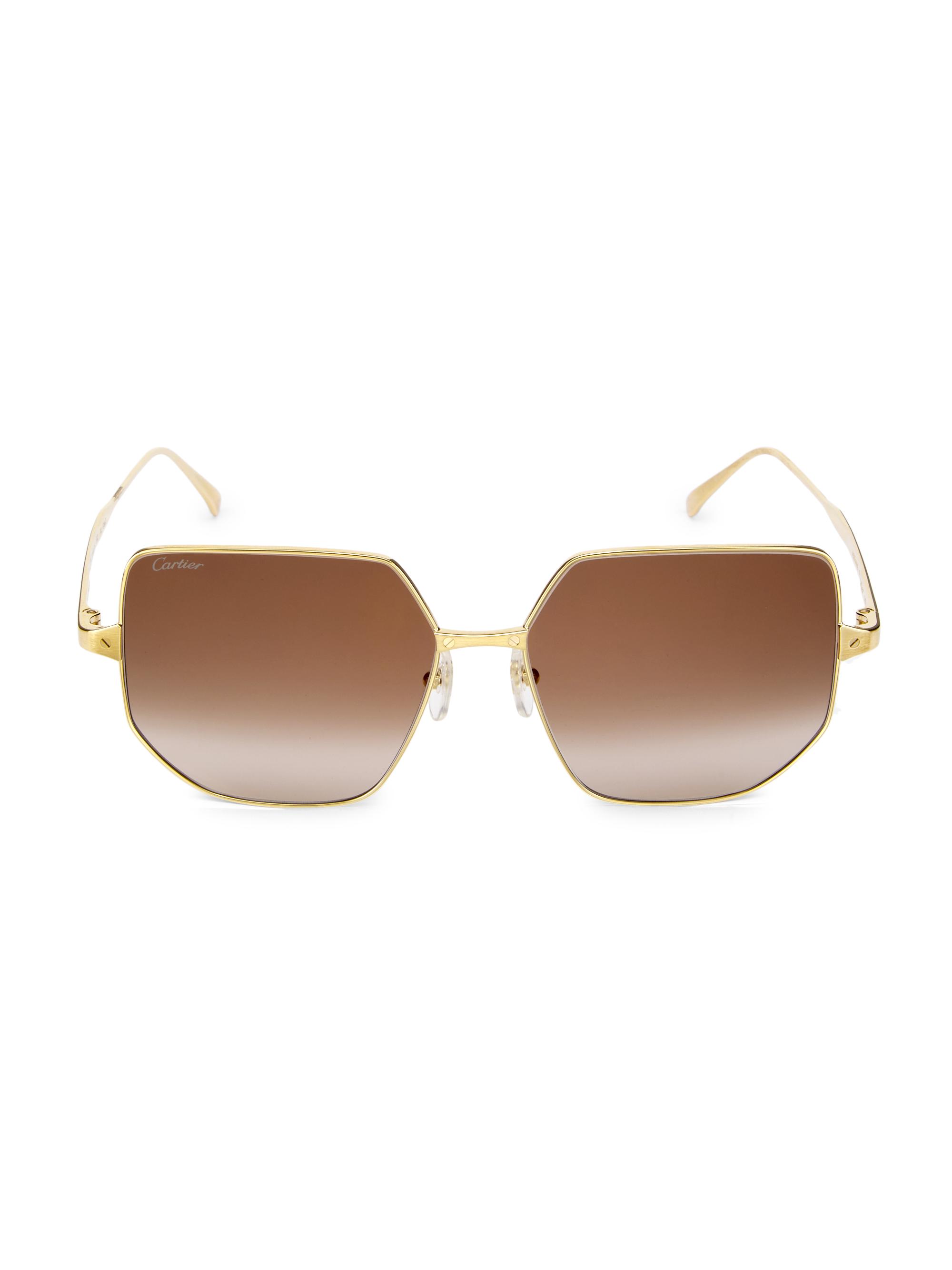 Cartier Women's Santos De  58MM Geometric Sunglasses - Gold