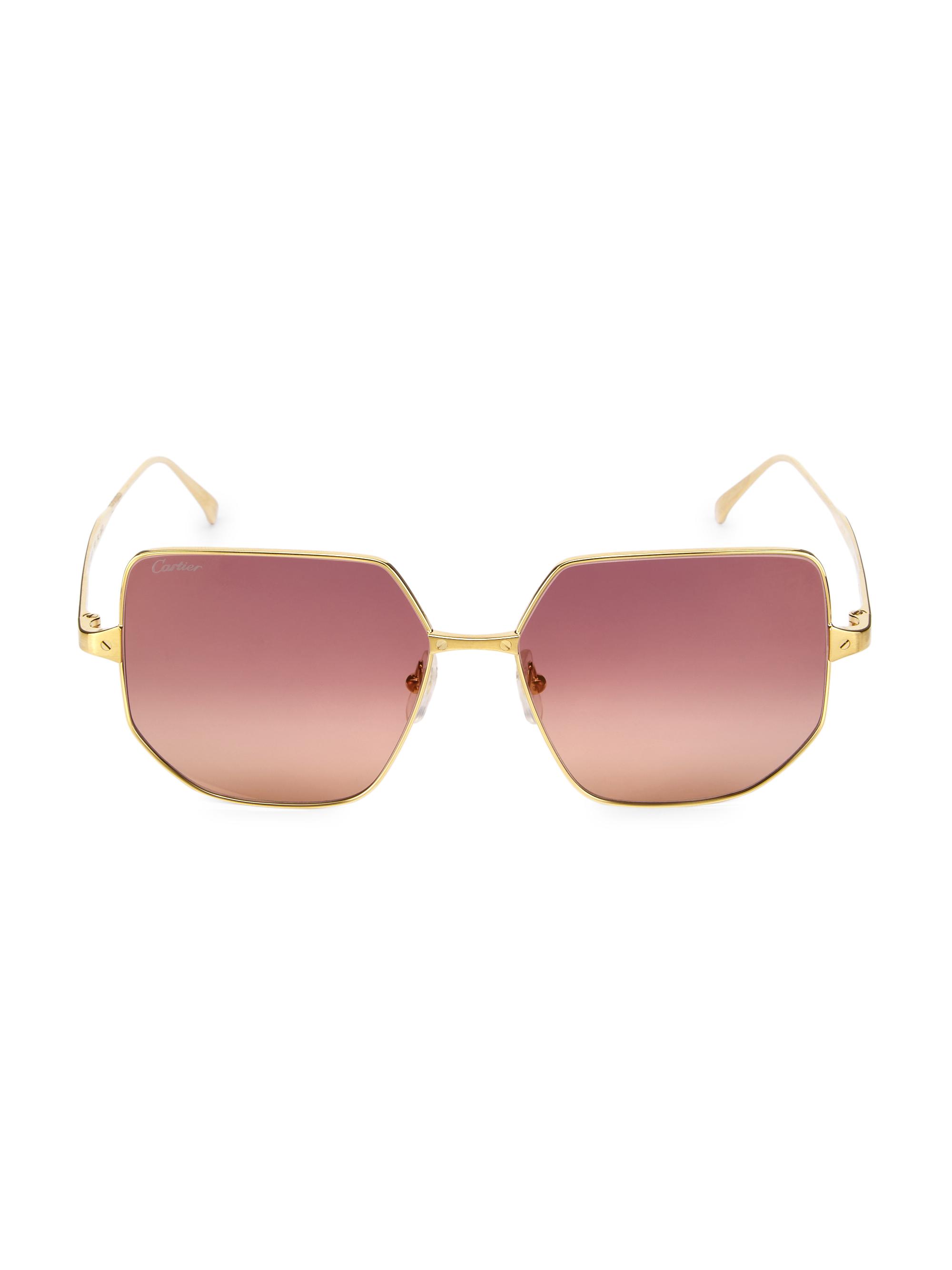 Cartier Women's Santos De  58MM Geometric Sunglasses - Gold