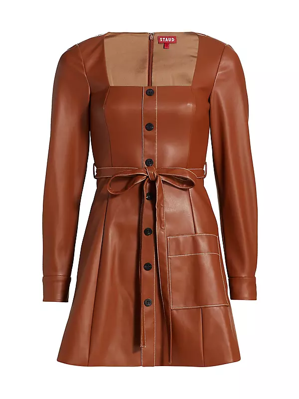 Oz Faux Leather Belted Dress