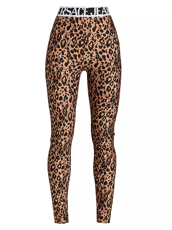 Shop Versace Jeans Couture Logo Band Leopard-Print Leggings