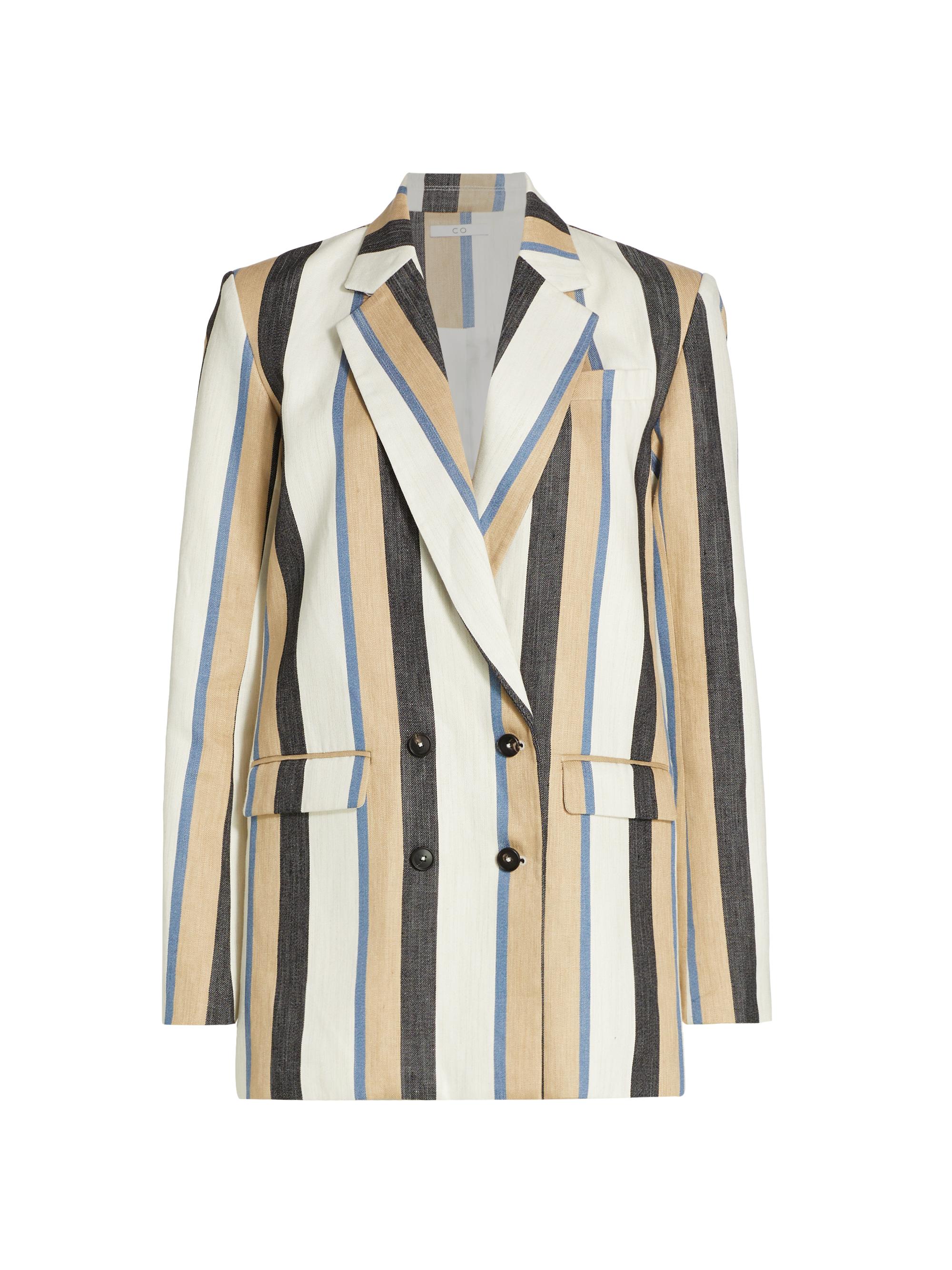 Co Women's Double-Breasted Striped Linen Blazer - Mutlistripe