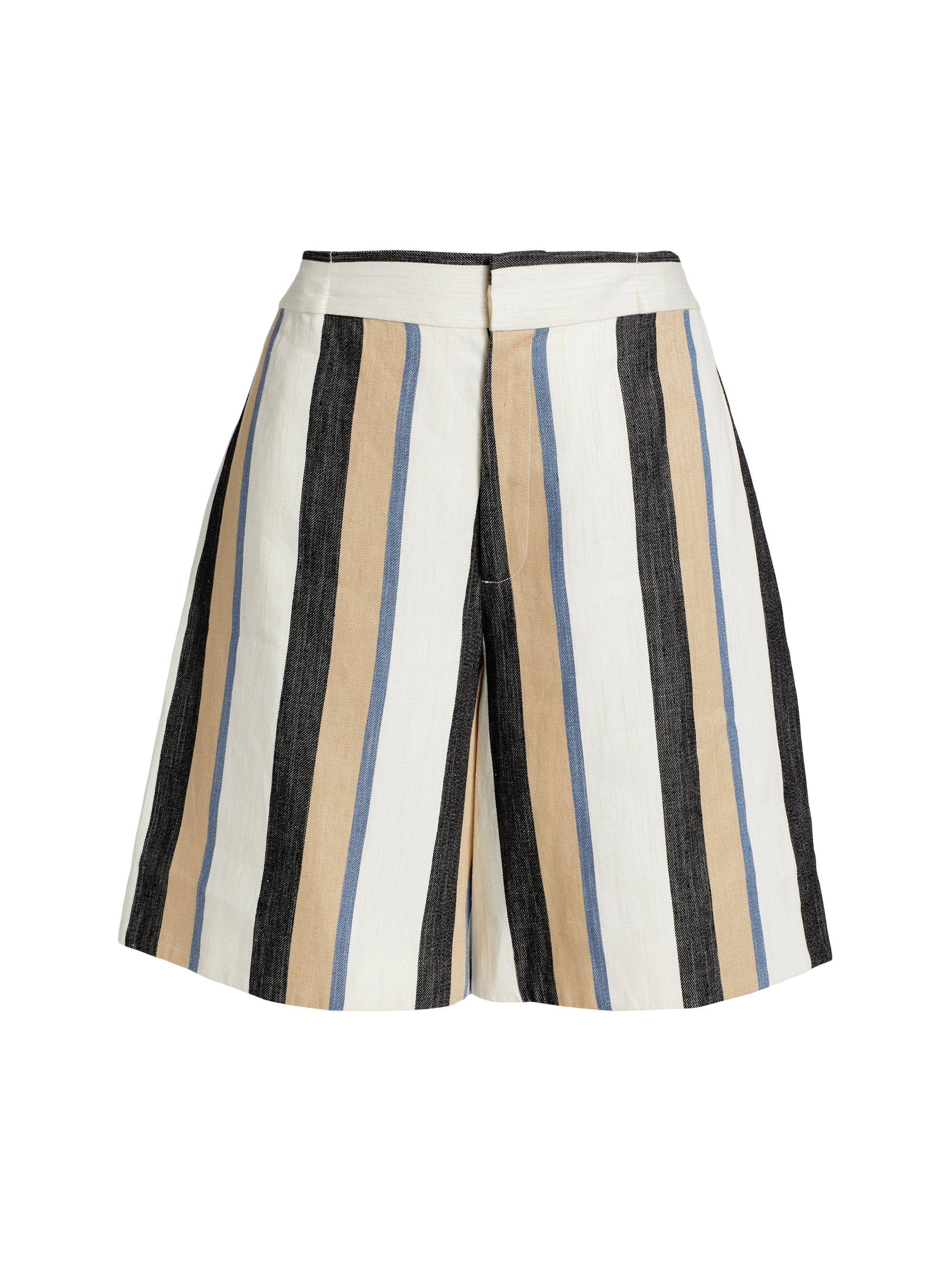 Co Women's Striped Linen Trouser Shorts - Mutlistripe