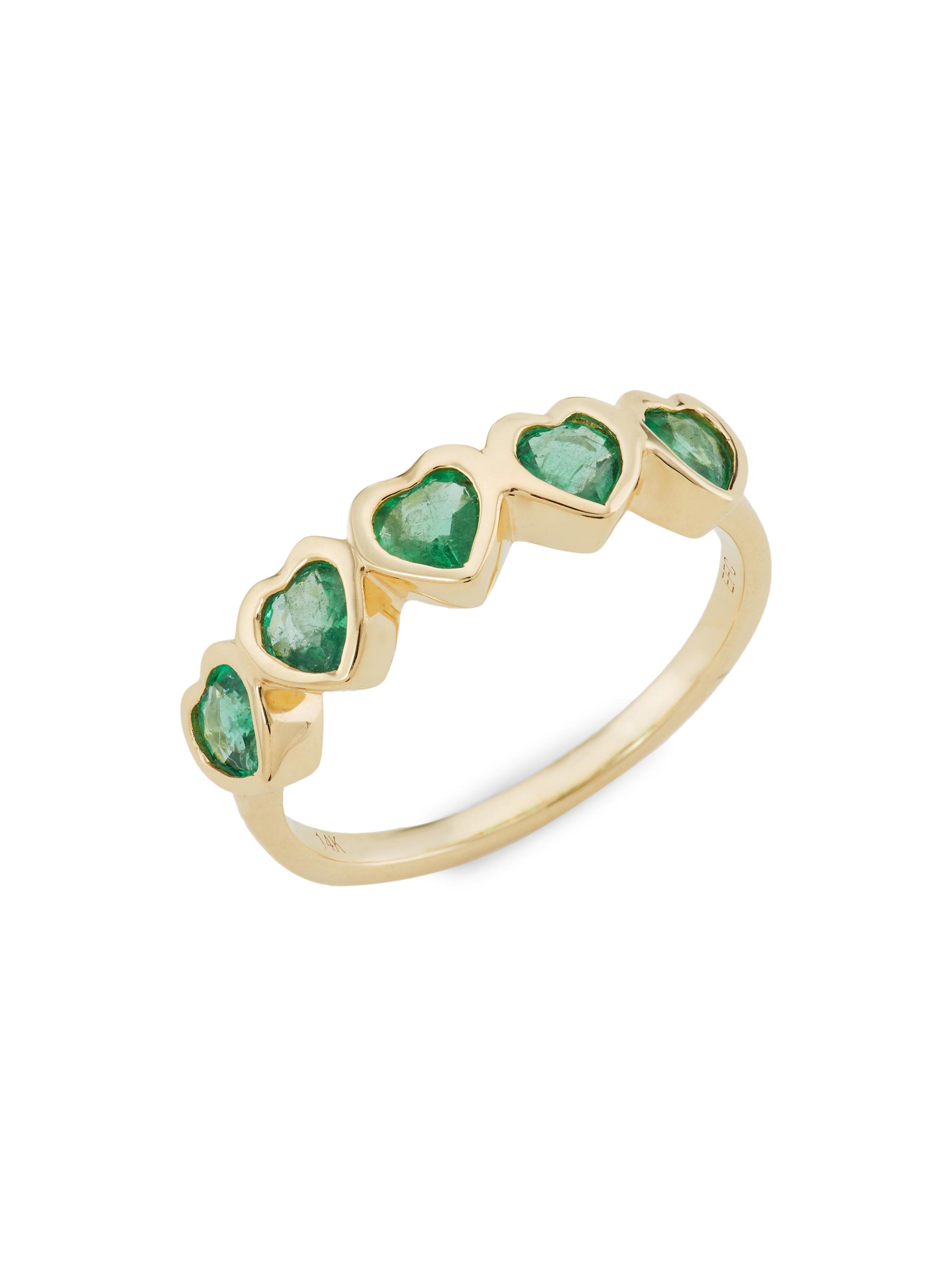 EF Collection Women's 14K Yellow Gold & Emerald Heart Ring - Yellow