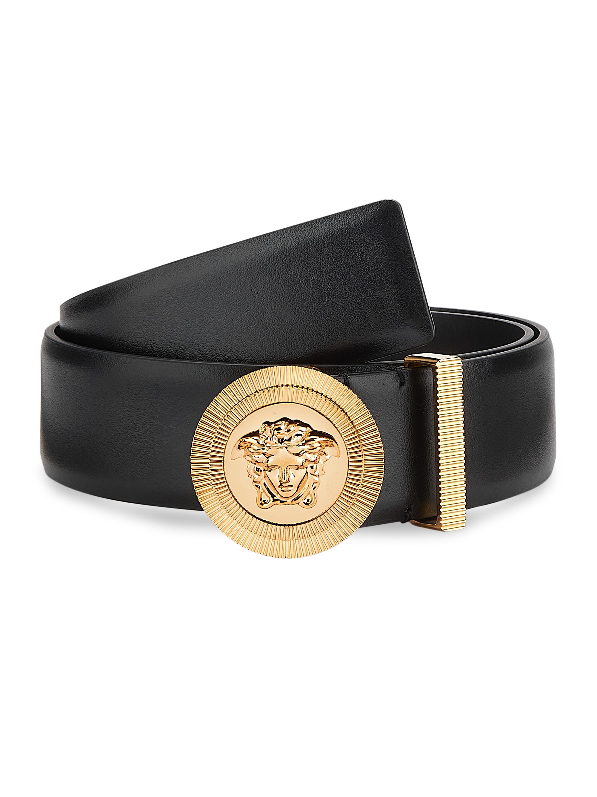 Versace Men's Medusa Biggie Leather Belt - Black  Gold