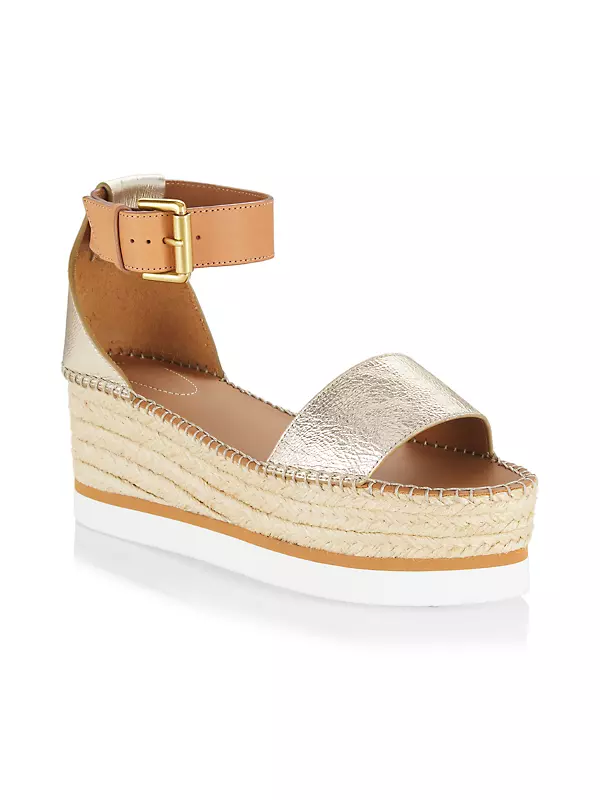 Shop See by Chloé Glyn Leather Espadrille Wedge Sandals | Saks 