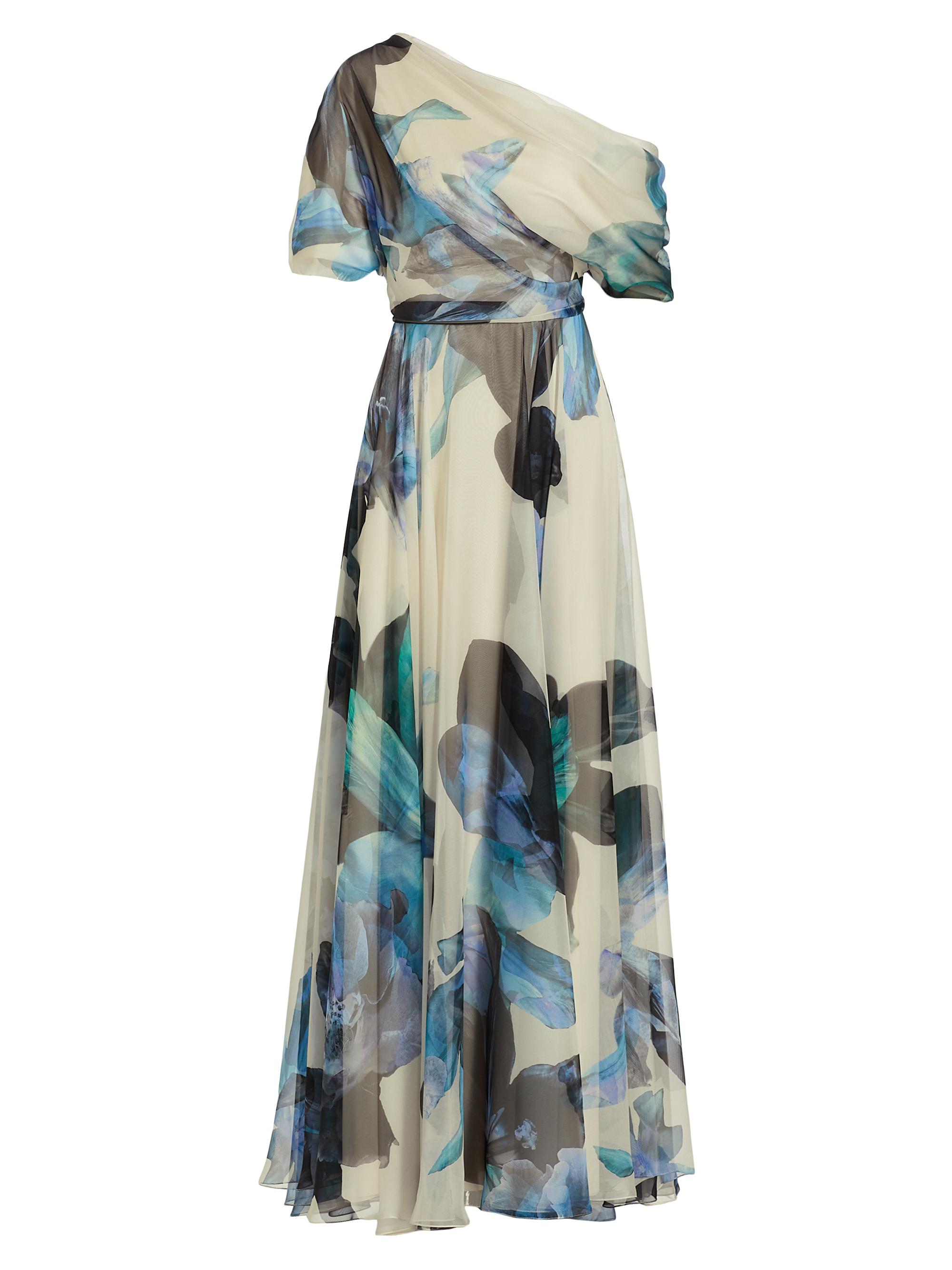 Amsale Women's Floral Chiffon Dress - Ocean Blue