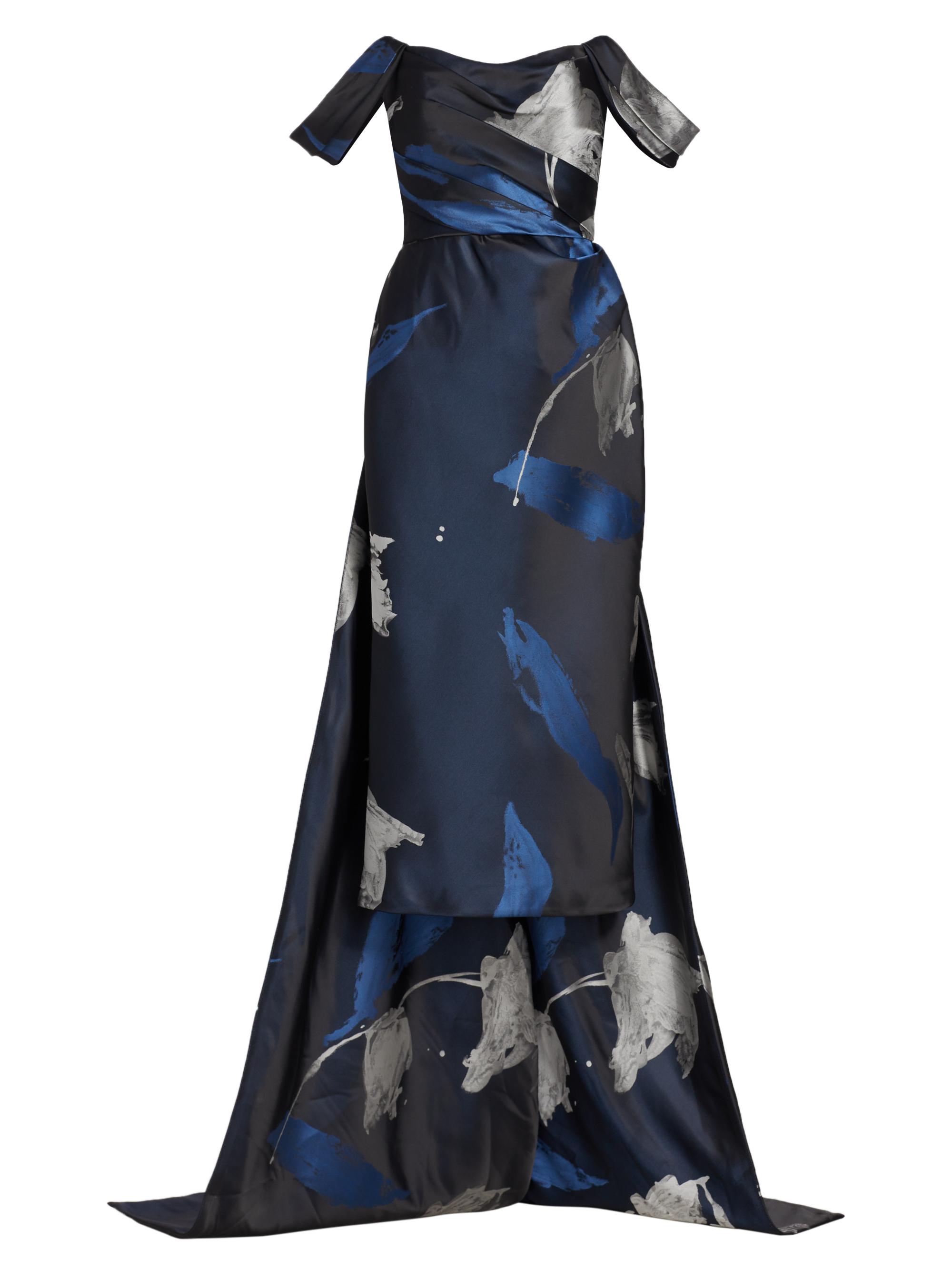 Amsale Women's Jacquard Column Gown - Navy Multi