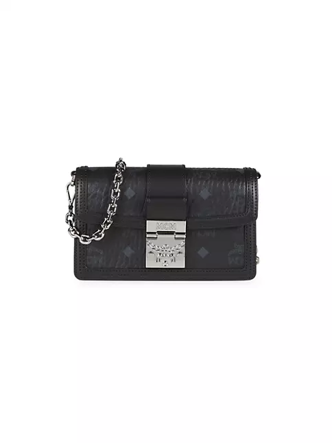MCM Patricia Black Leather Clutch Bag Wallet With Chain CrossBody with Gift  Box