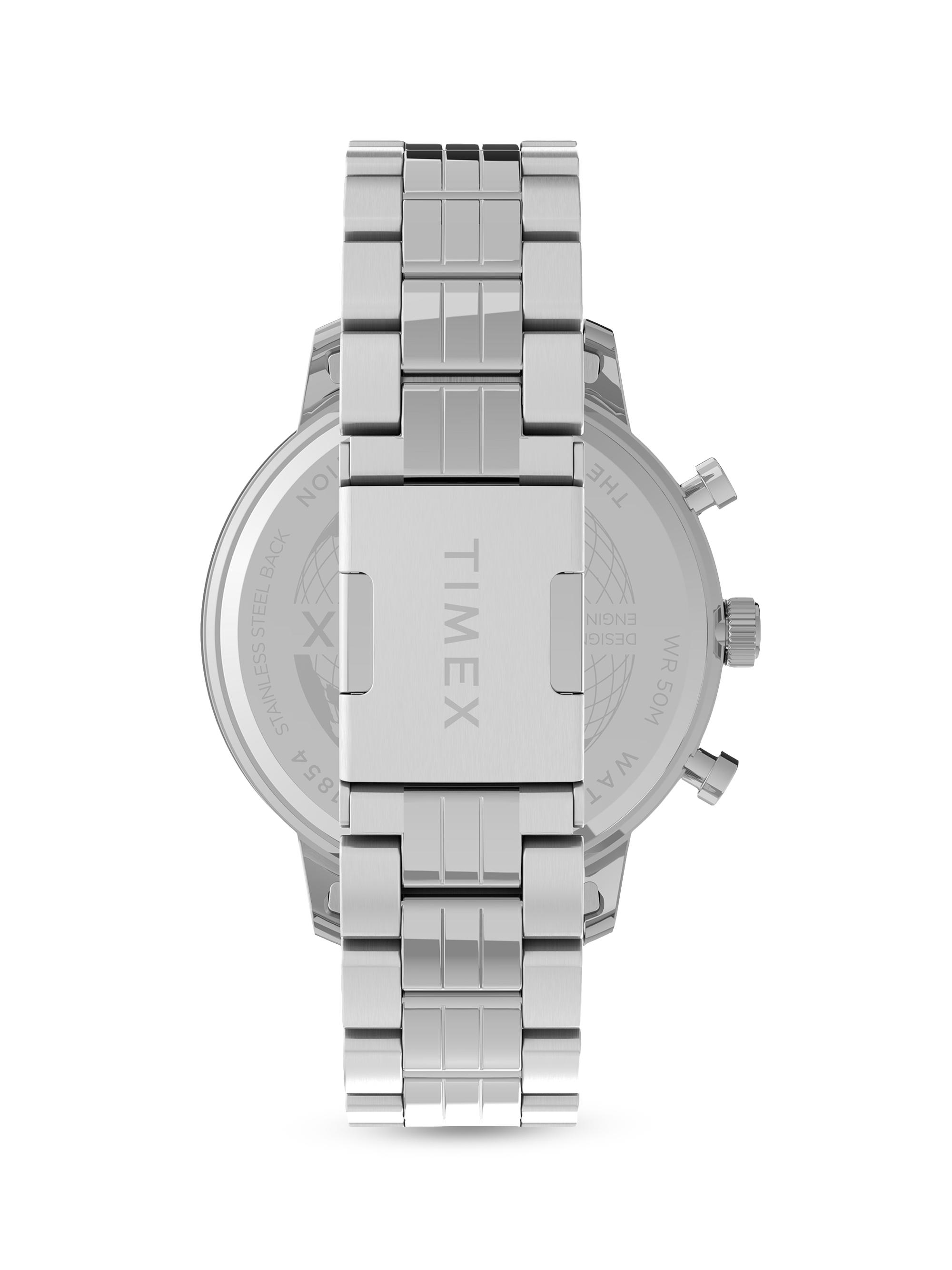 Timex Chicago chrono 45 mm cassa argentata quadrante blu cinturino in