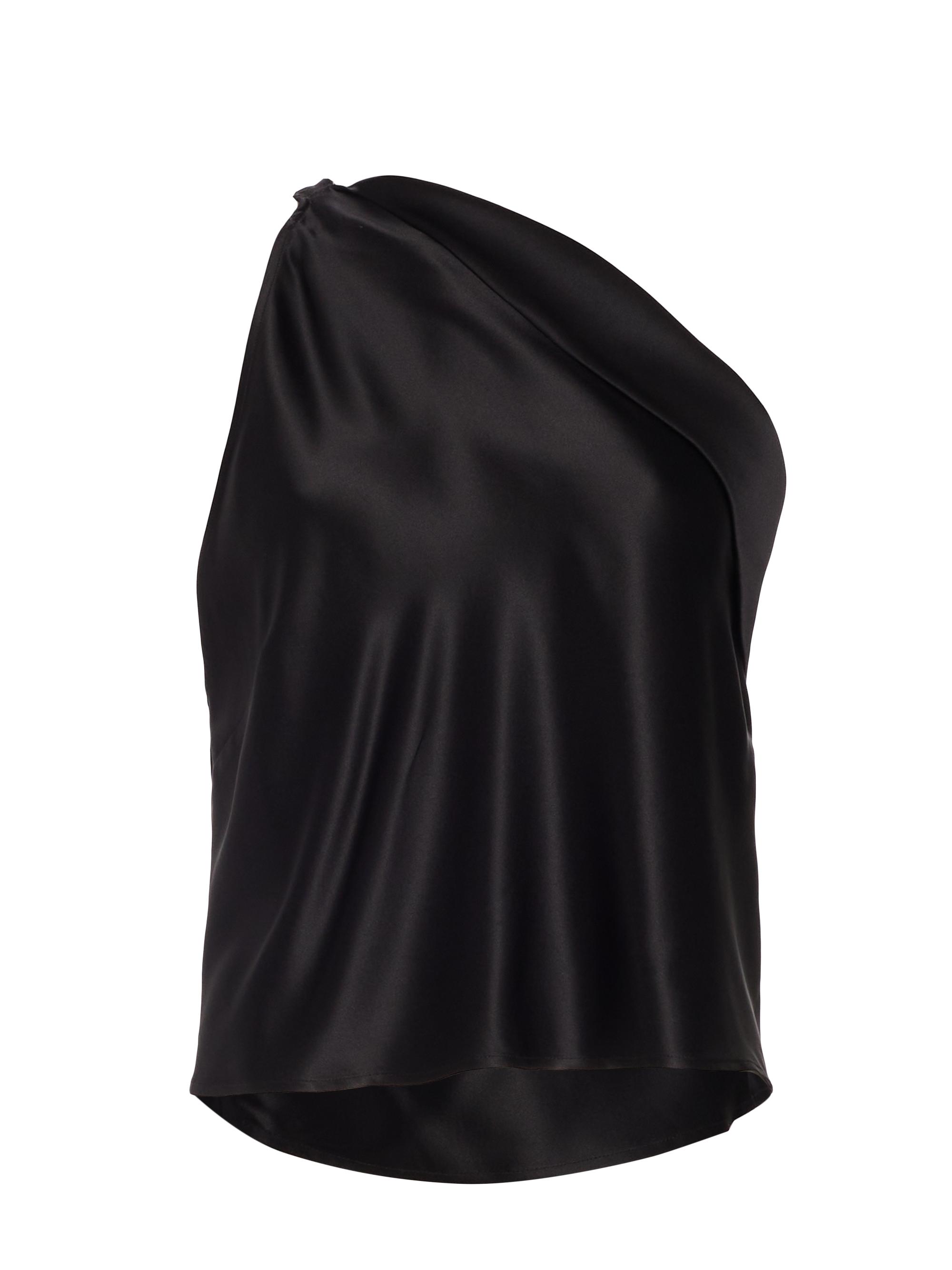 The Sei Women's Asymmetric Silk Satin Cowl Top - Black
