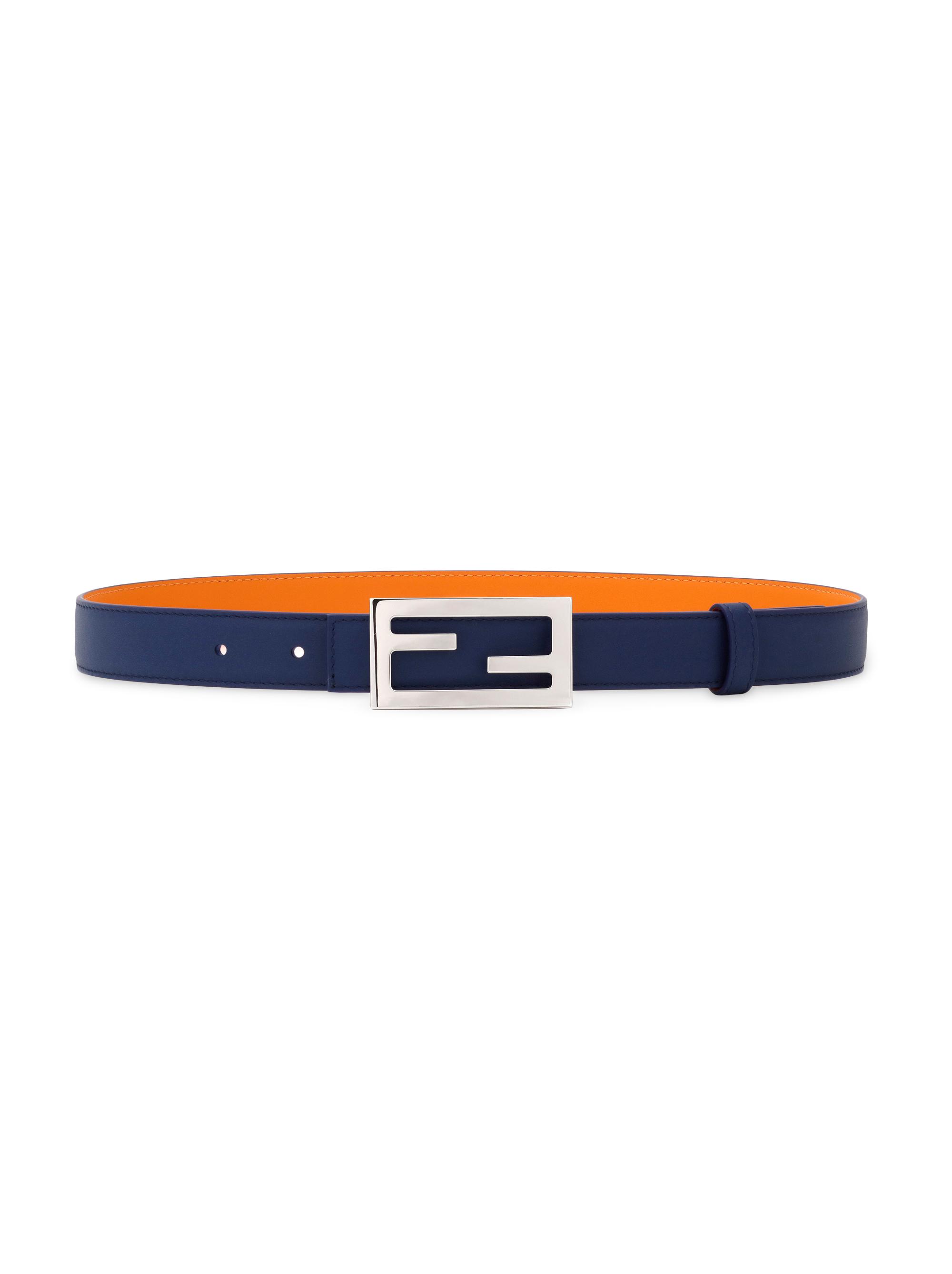 Fendi Reversible Logo Buckle Leather Belt - Navy Orange