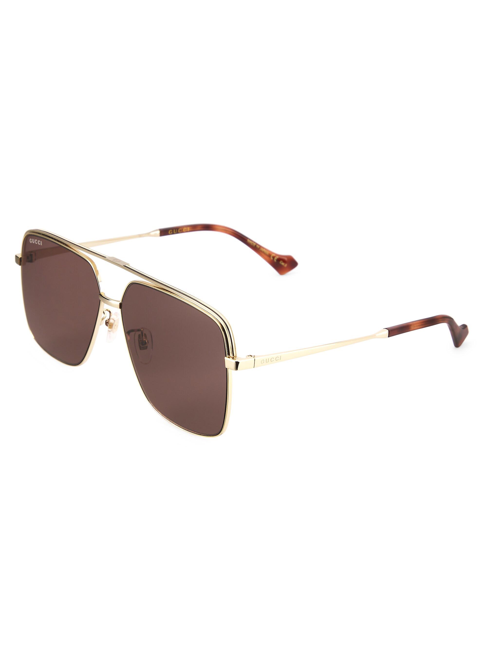 Gucci Men's Web 61MM Pilot Sunglasses - Gold