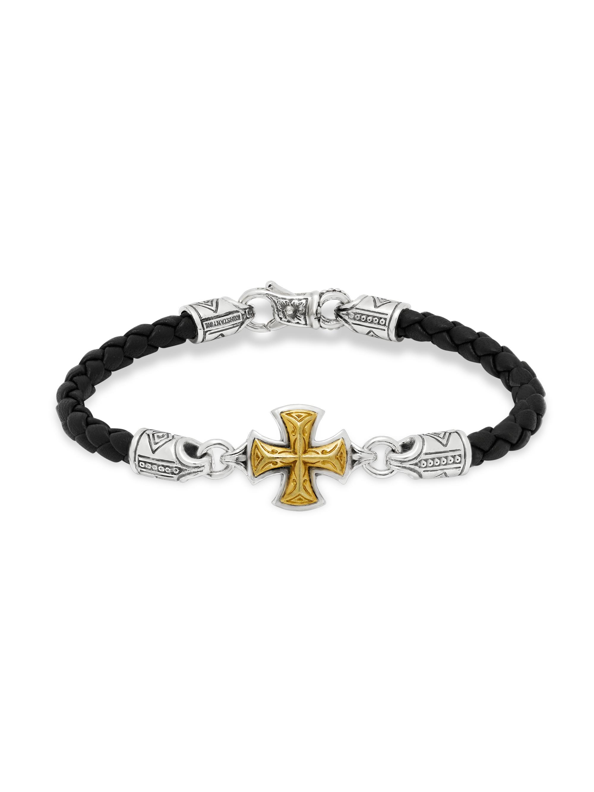 Konstantino Women's Perseus Sterling Silver & Bronze Woven Leather Cross Bracelet