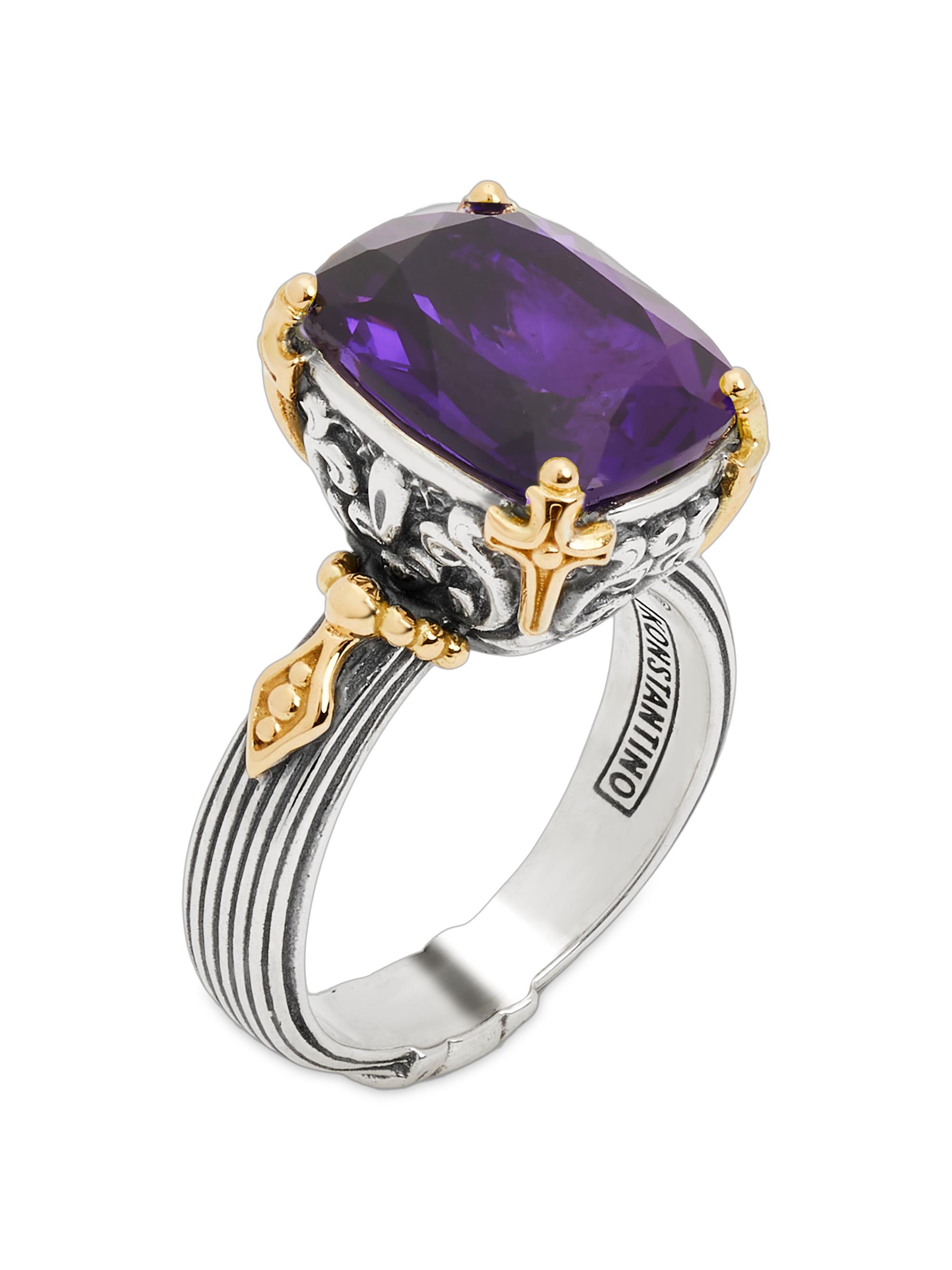 Konstantino Women's Delos 2.0 Core 18K Gold, Sterling Silver & Amethyst Ring