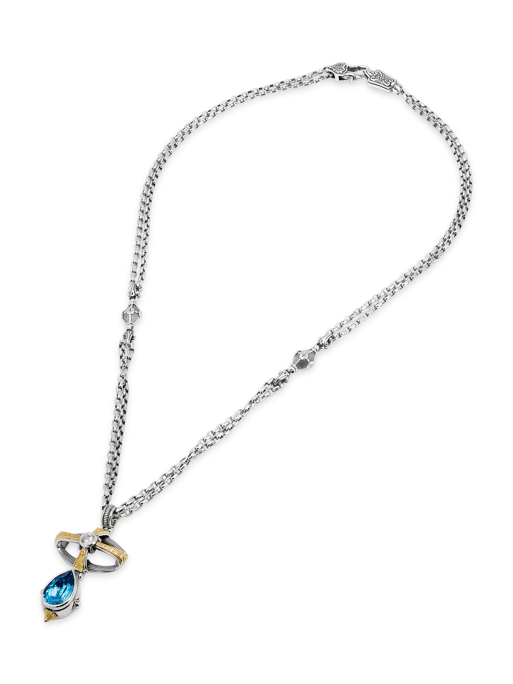 Konstantino Women's Delos 2.0 Wonder 18K Gold, Sterling Silver, White Sapphire & Blue Topaz Pendant Necklace