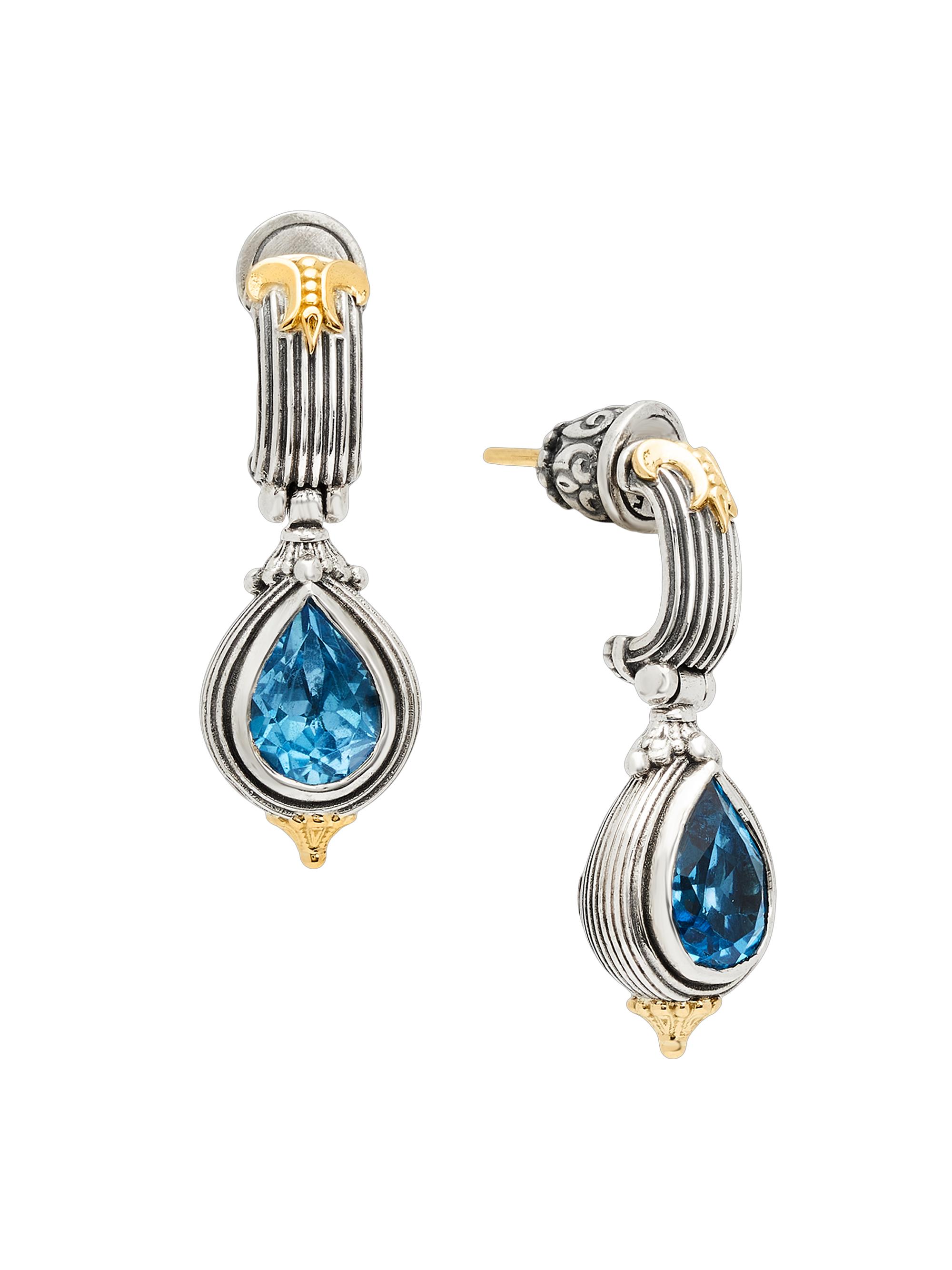 Konstantino Women's Delos 2.0 Pendulum 18K Gold, Sterling Silver & Blue Topaz Drop Earrings