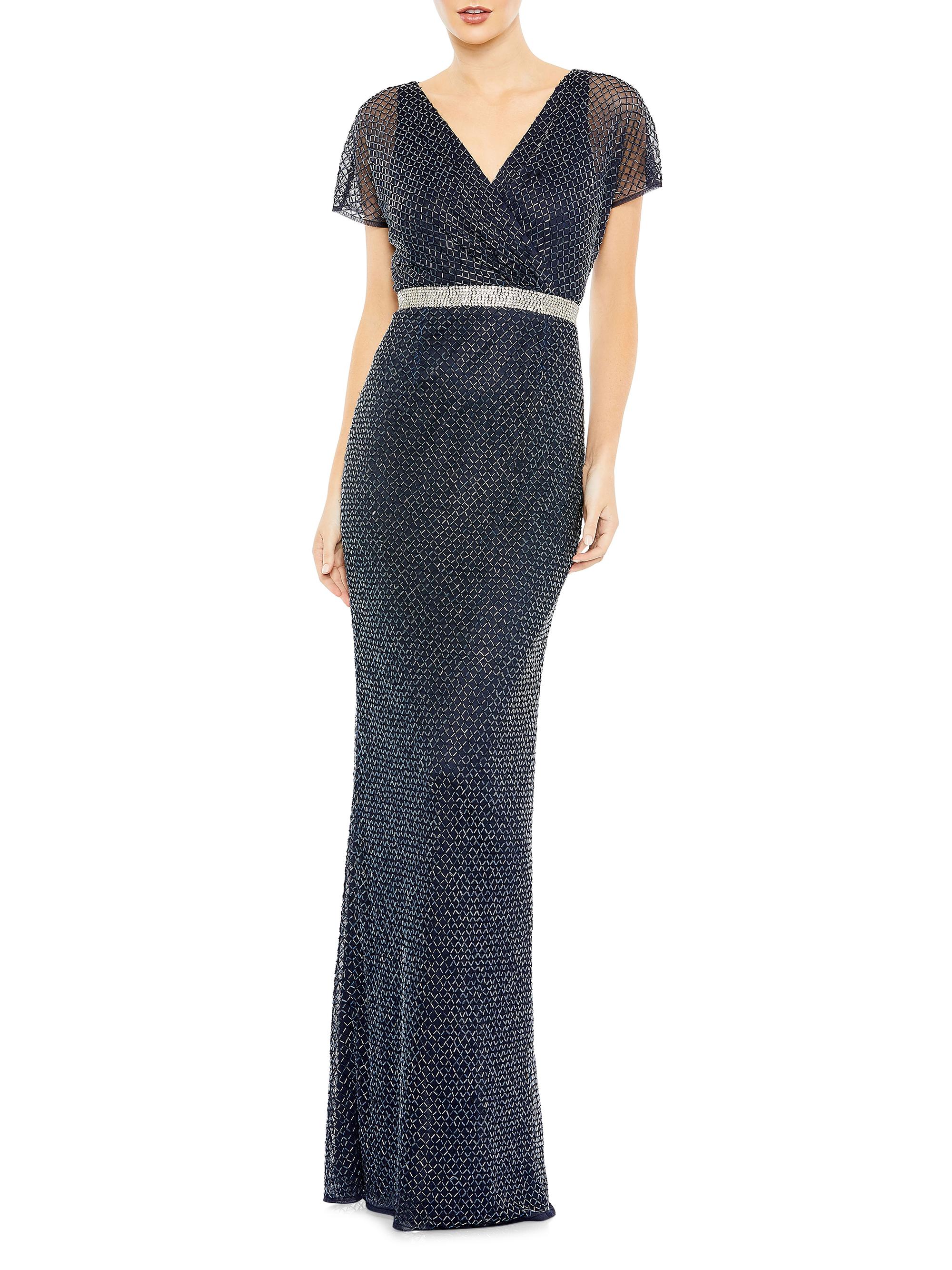 Mac Duggal Women's Beaded V-Neck Column Gown - Midnight