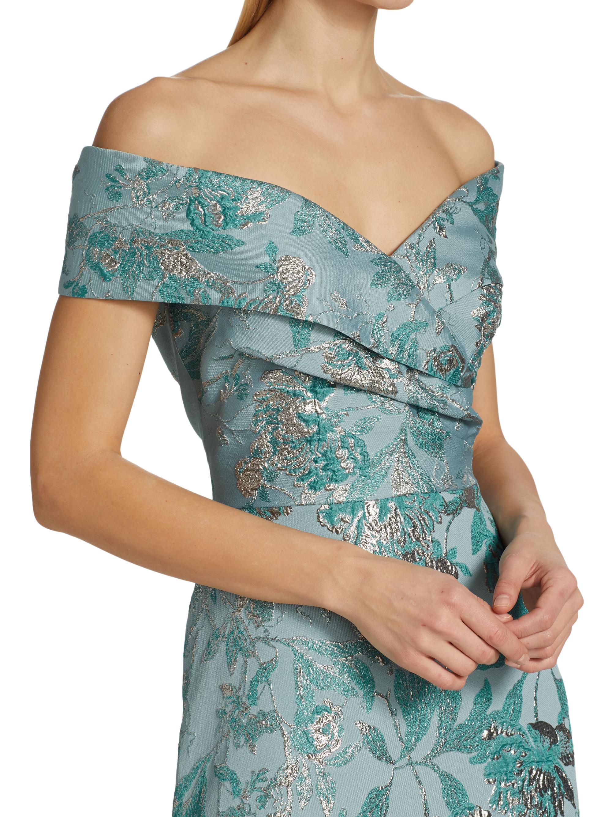 Teri Jon by Rickie Freeman Metallic Jacquard Off-The-Shoulder Gown | Saks  Fifth Avenue