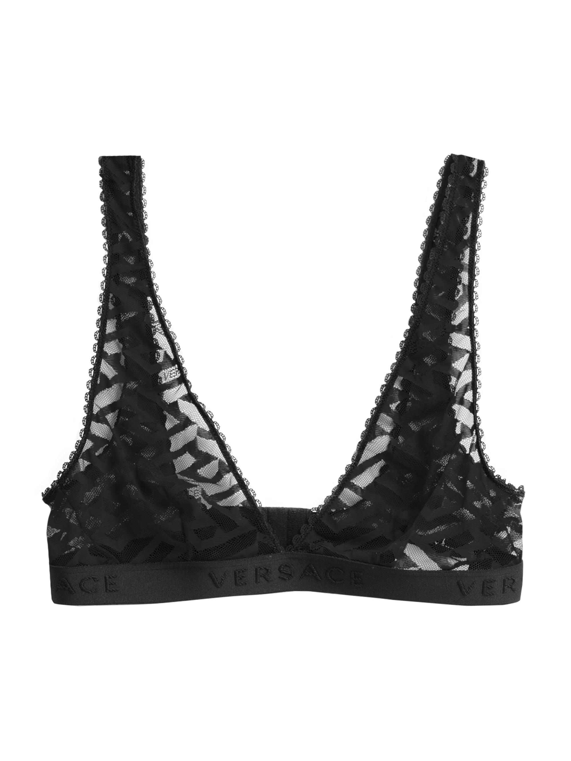 Versace Women's Greca Signature Print Tulle Bralette - Black