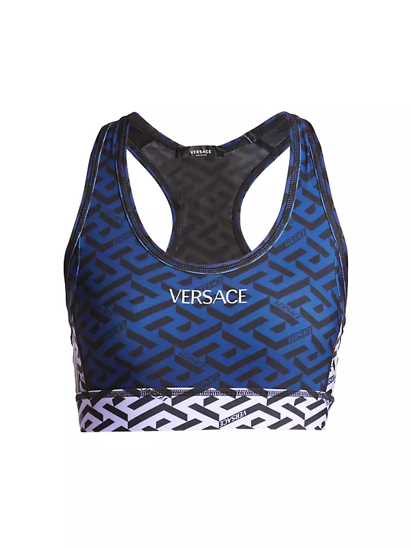 Shop Versace Greca Print Logo Sports Bra