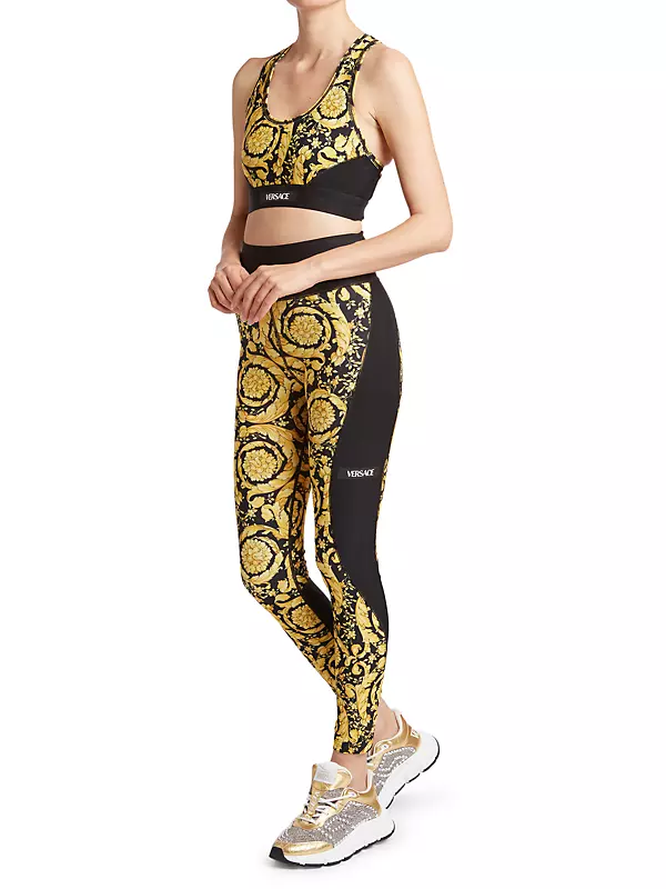 Versace Black And Gold Leggings With Baroque Print In Multi-colored
