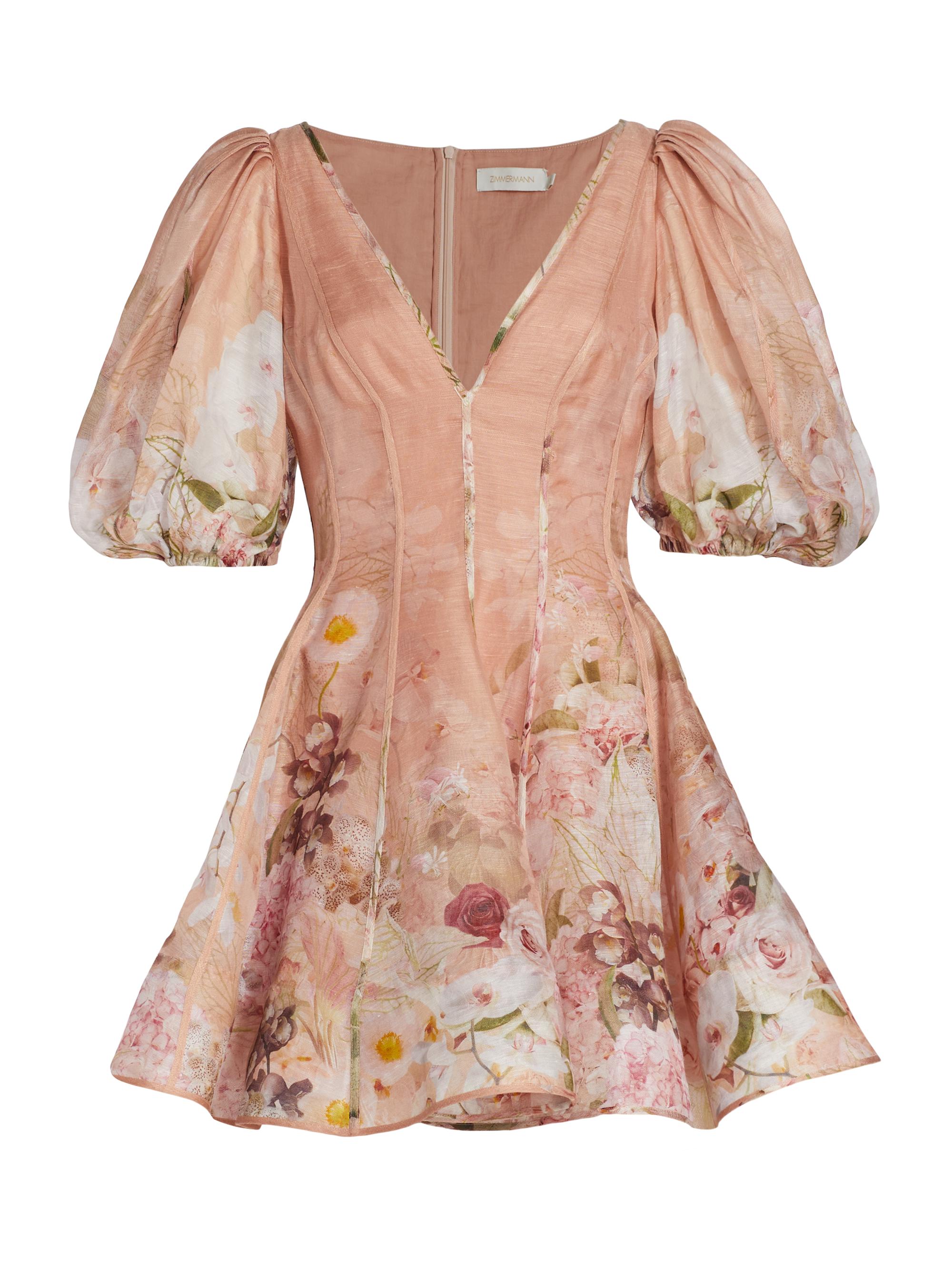 Zimmermann Women's Dancer Floral Puff-Sleeve Mini Dress - Blush Garden Floral