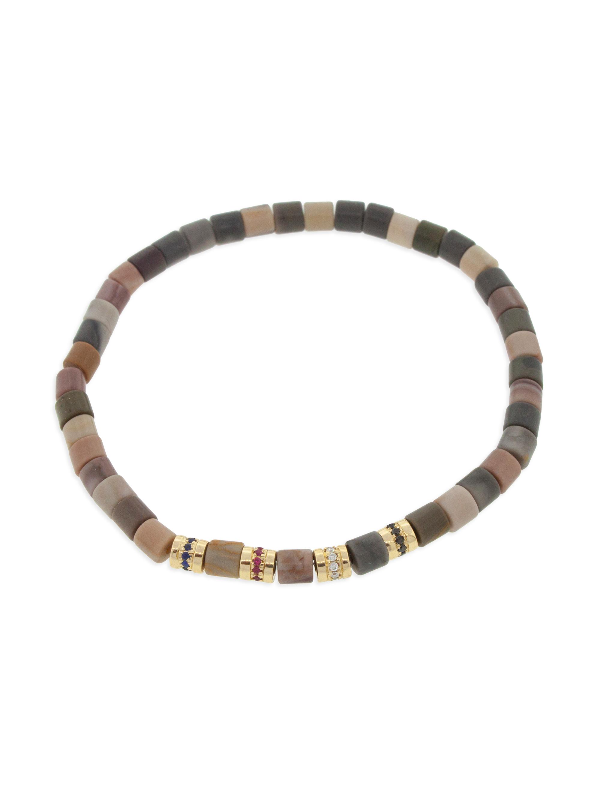 Luis Morais Men's 14K Yellow Gold & Mixed-Gemstone Beaded Stretch Bracelet - Taupe
