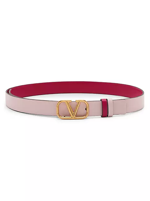 V Logo Signature 30 Reversible Leather Belt in Pink - Valentino