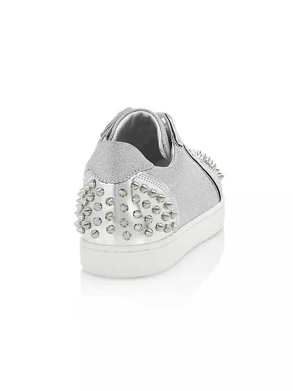 Vieira 2 - Low-top sneakers - Glittered calf leather and spikes - Silver - Christian  Louboutin