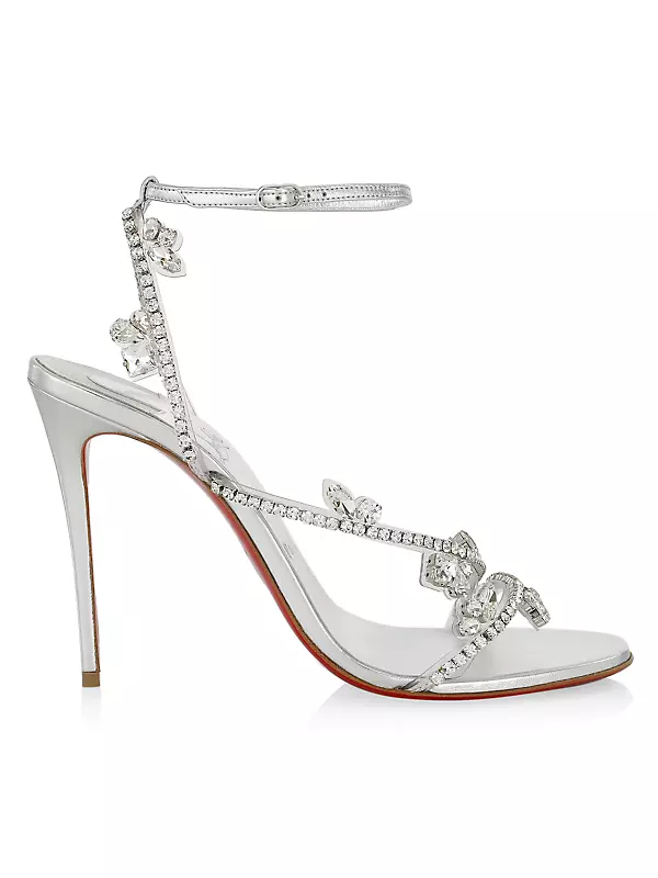 Christian Louboutin Women's Just Queen 100 Embellished Sandals - Silver - Size 7