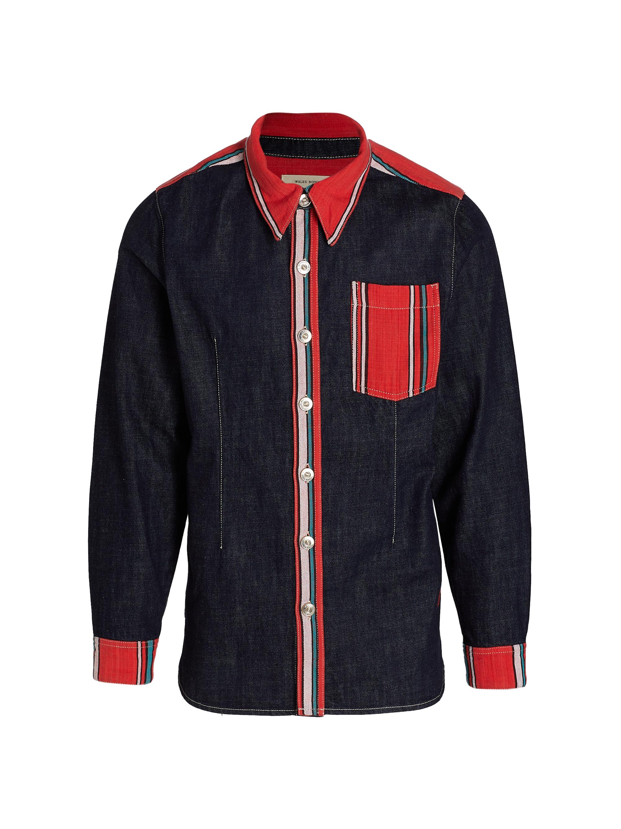 Wales Bonner Men's Two-Tone Denim Shirt - Blue Red